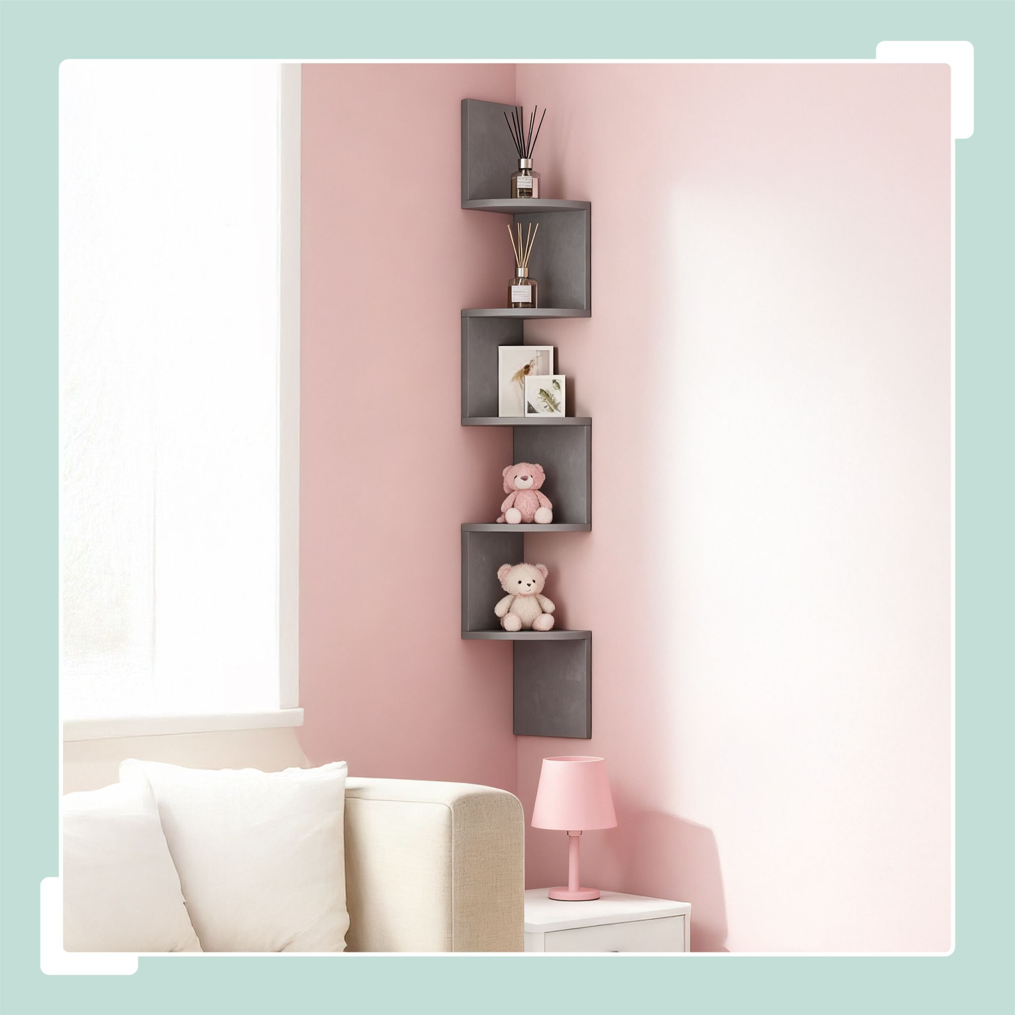 Corner Wall Shelf, 5 Tiers, Zigzag Design