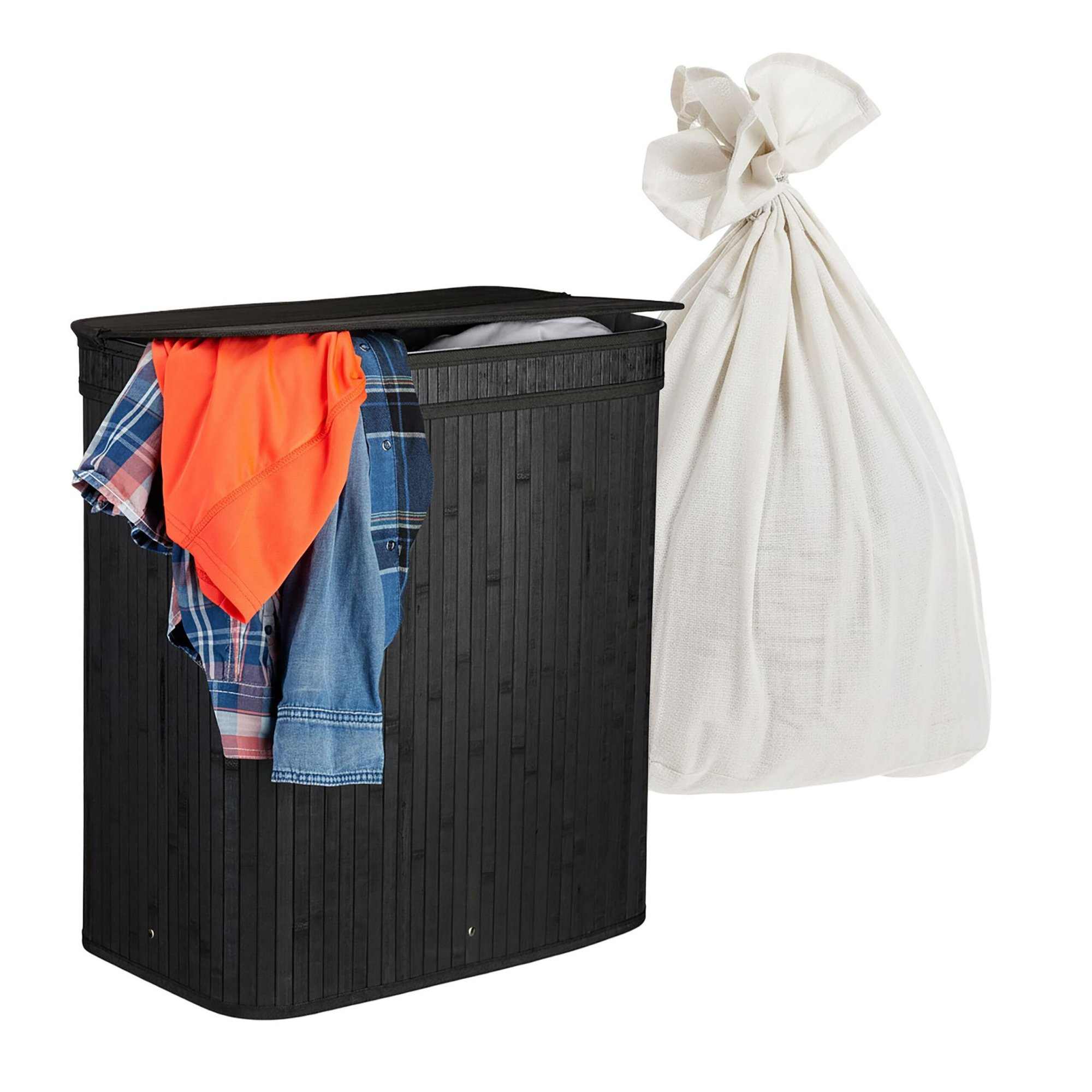 Panier à linge en bambou, 2 compartiments, pliable