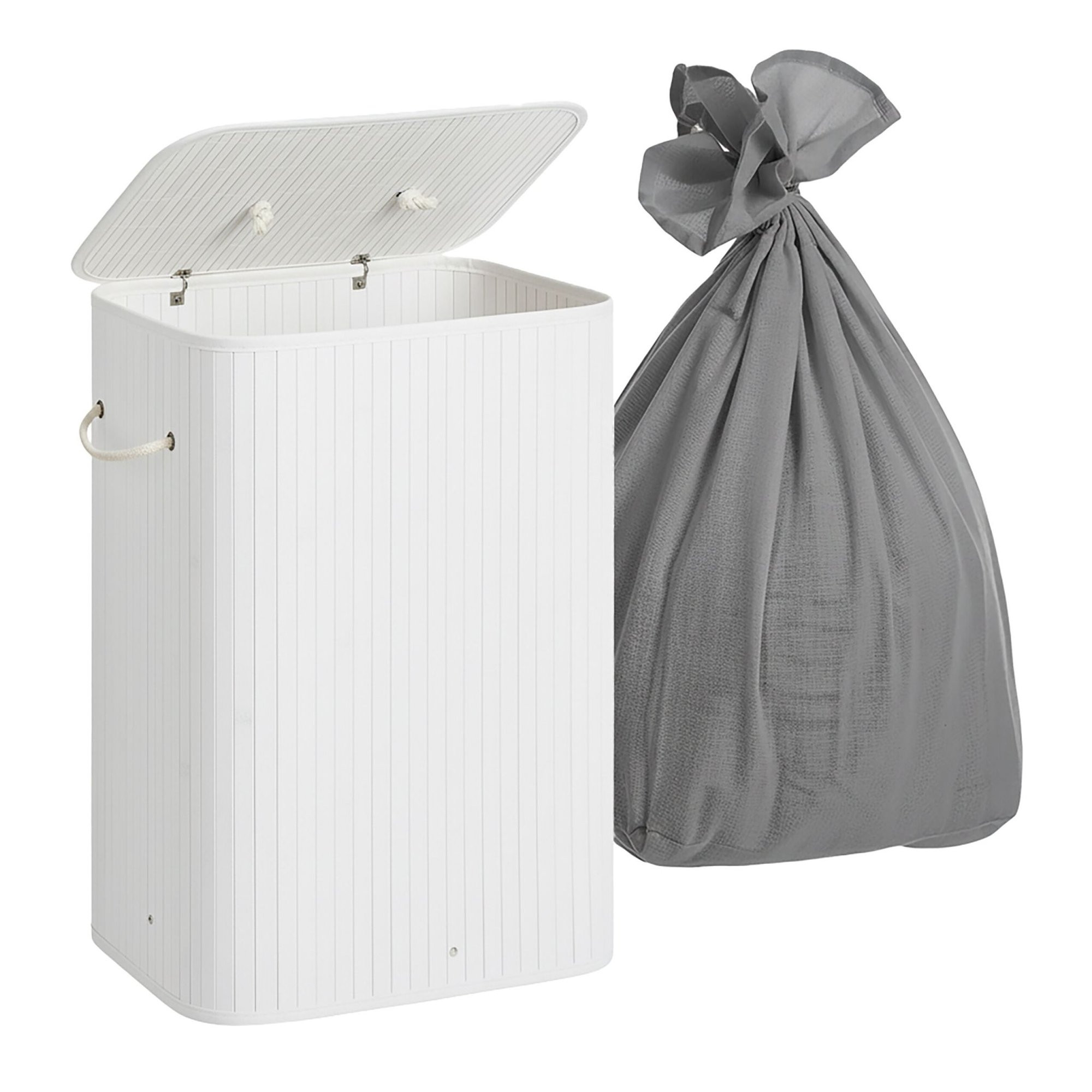 Panier à linge en bambou, 2 sections, double compartiment