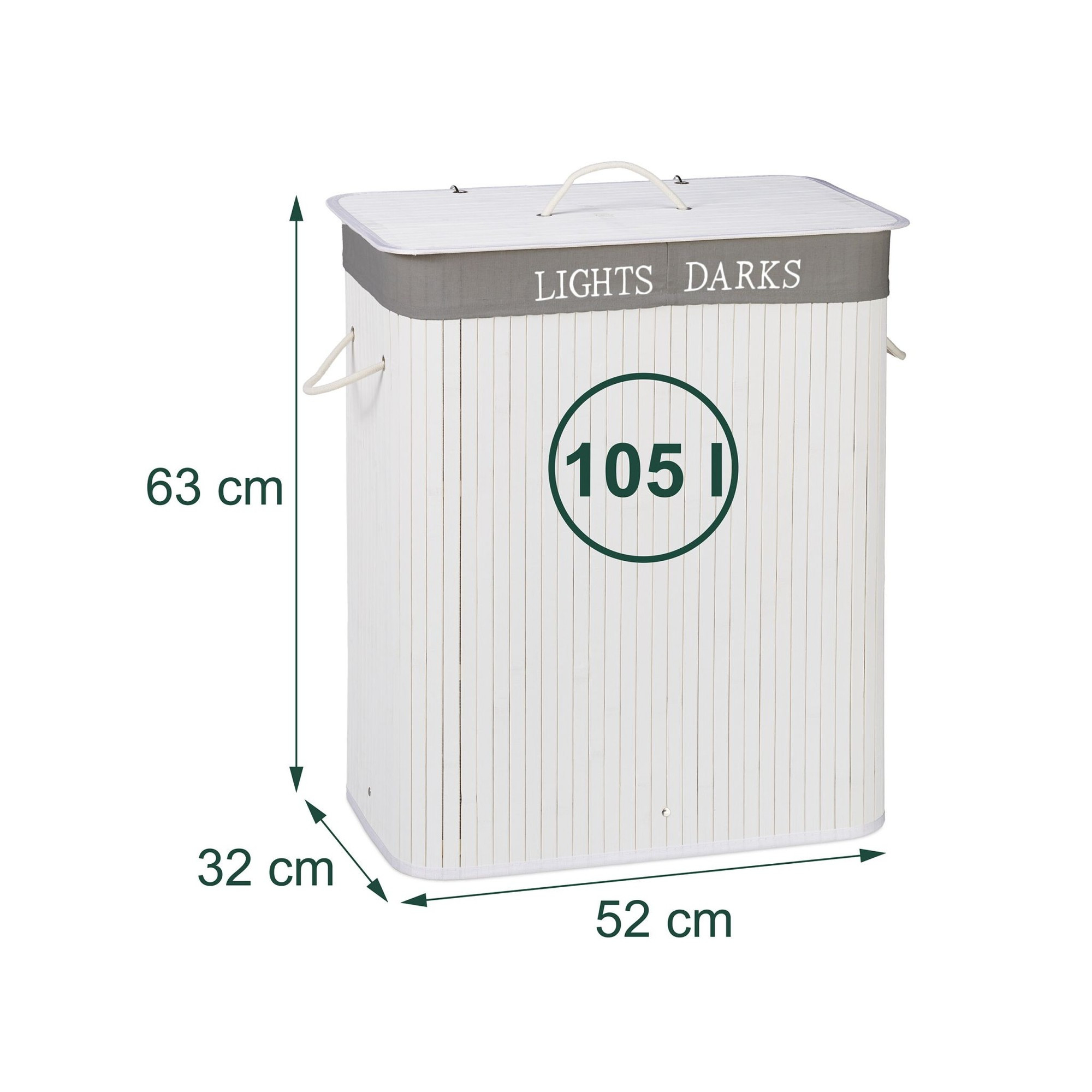 Bamboo Laundry Basket, 2 Sections, Dual Compartments