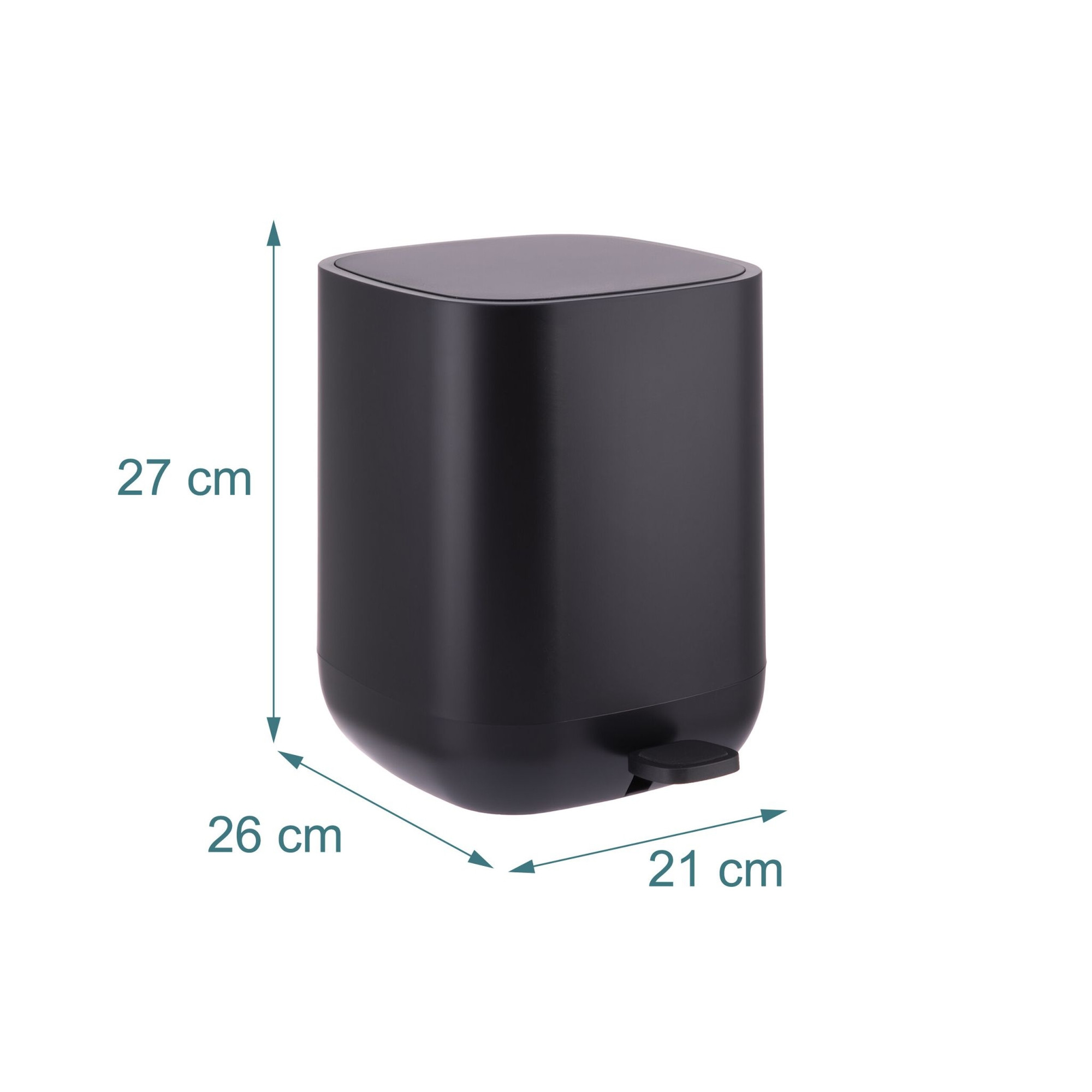 9L Square Pedal Bin, Plastic, Soft-Close Lid