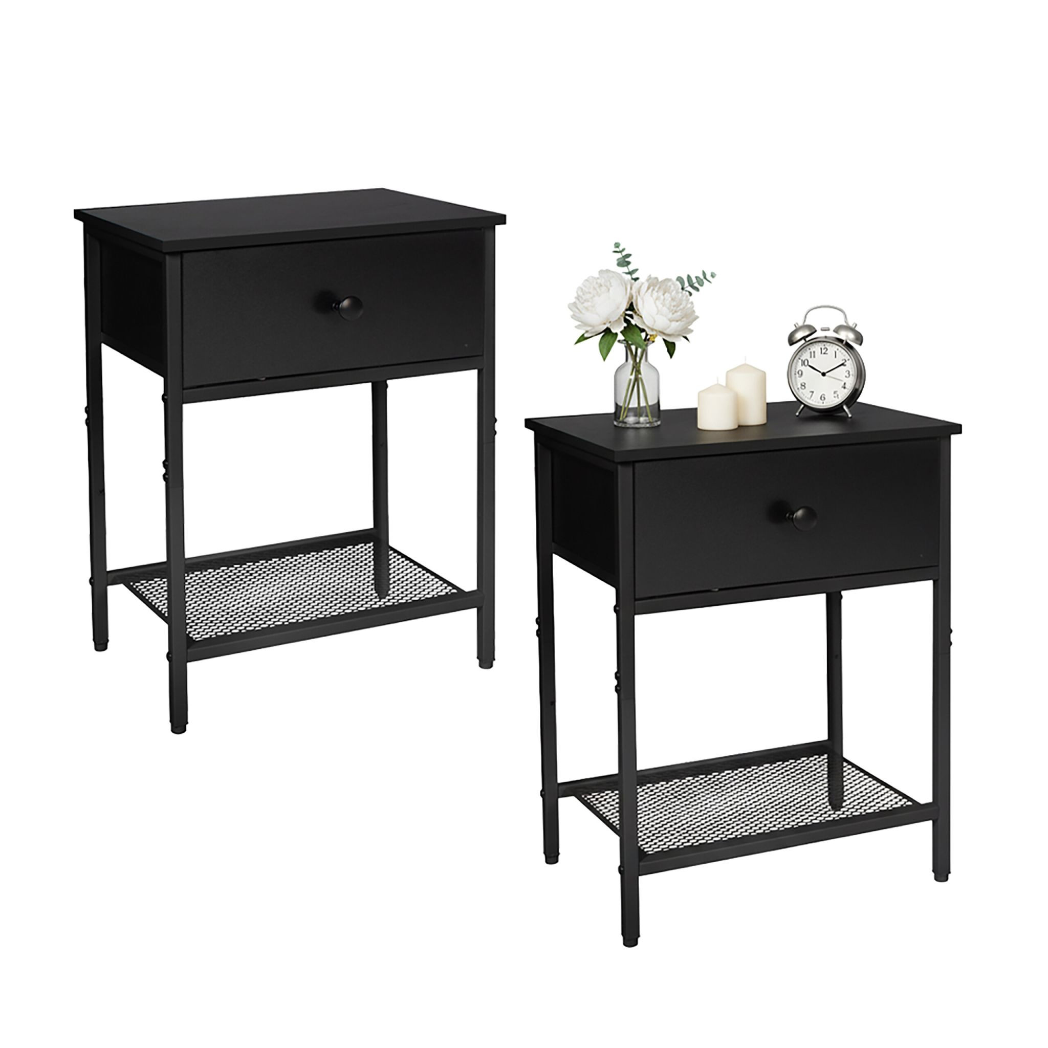 Set comodino, 2 pezzi con cassetto e ripiano