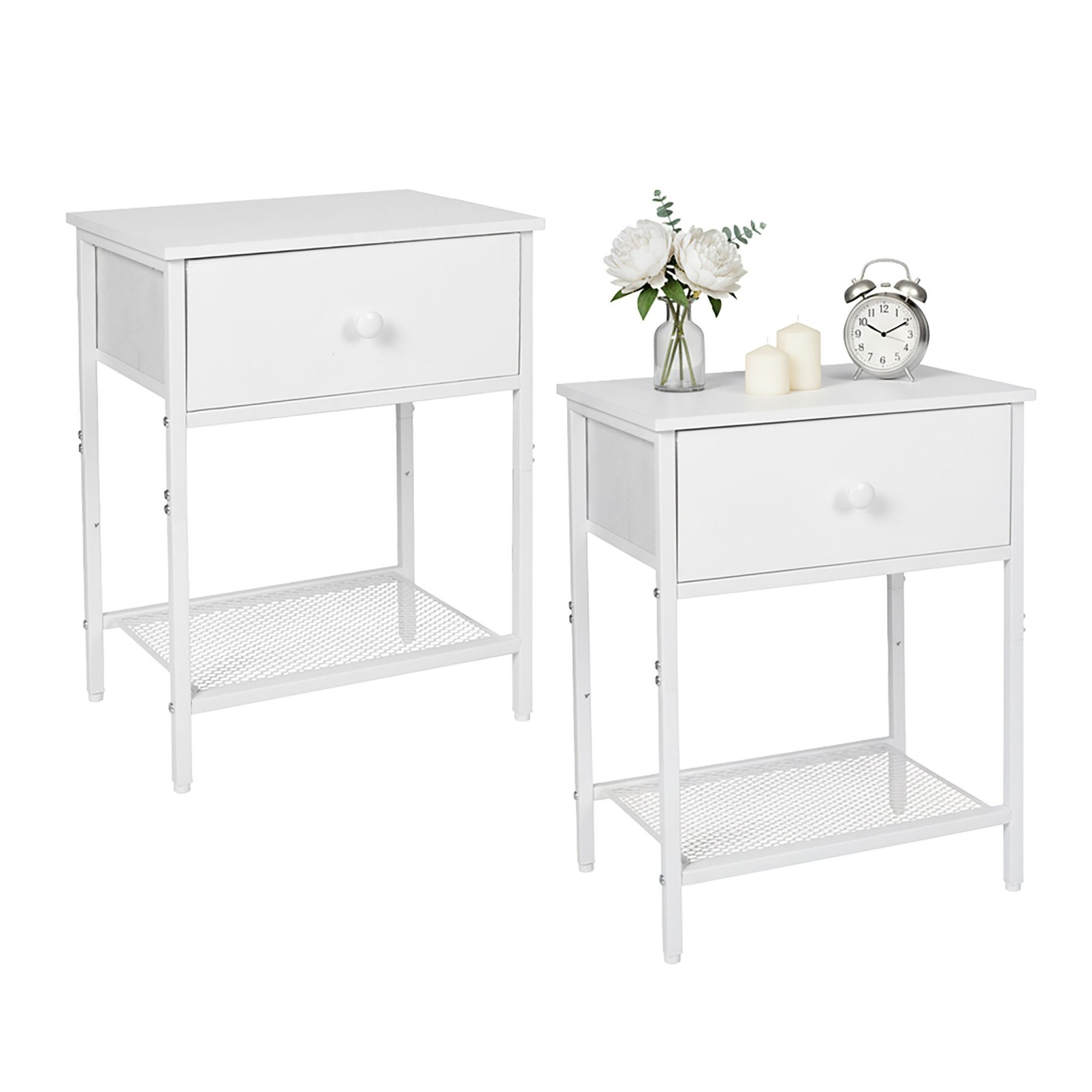 Set comodino, 2 pezzi con cassetto e ripiano