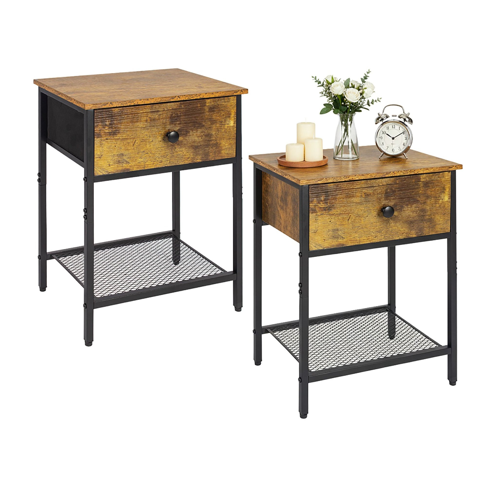 Set comodino, 2 pezzi, cassetto e ripiano