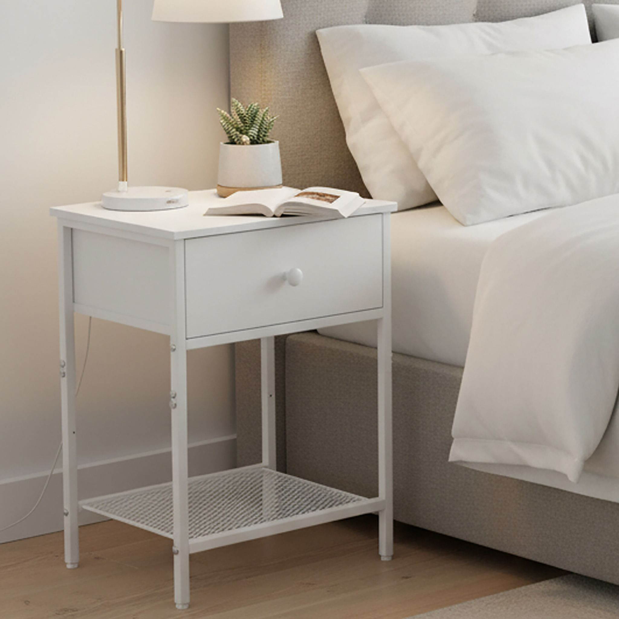 Set comodino, 2 pezzi con cassetto e ripiano