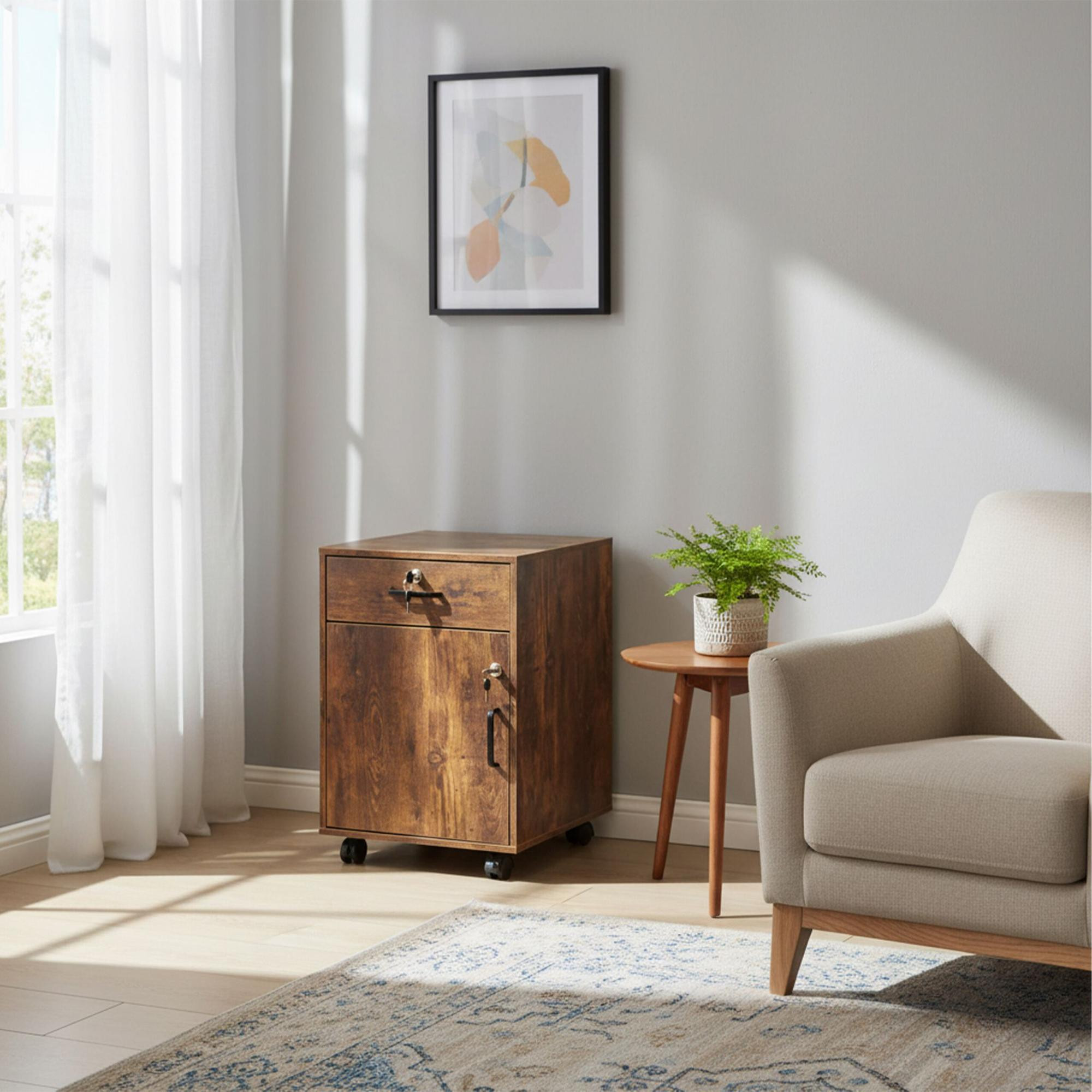 Caisson de bureau mobile verrouillable avec tiroir et compartiment