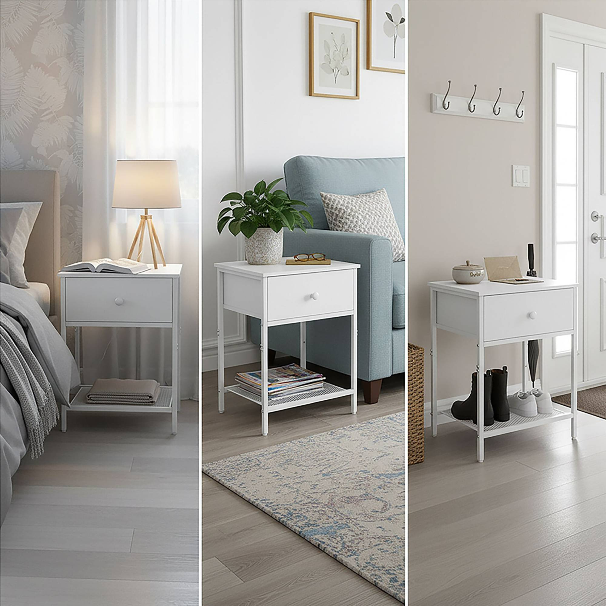 Set comodino, 2 pezzi con cassetto e ripiano