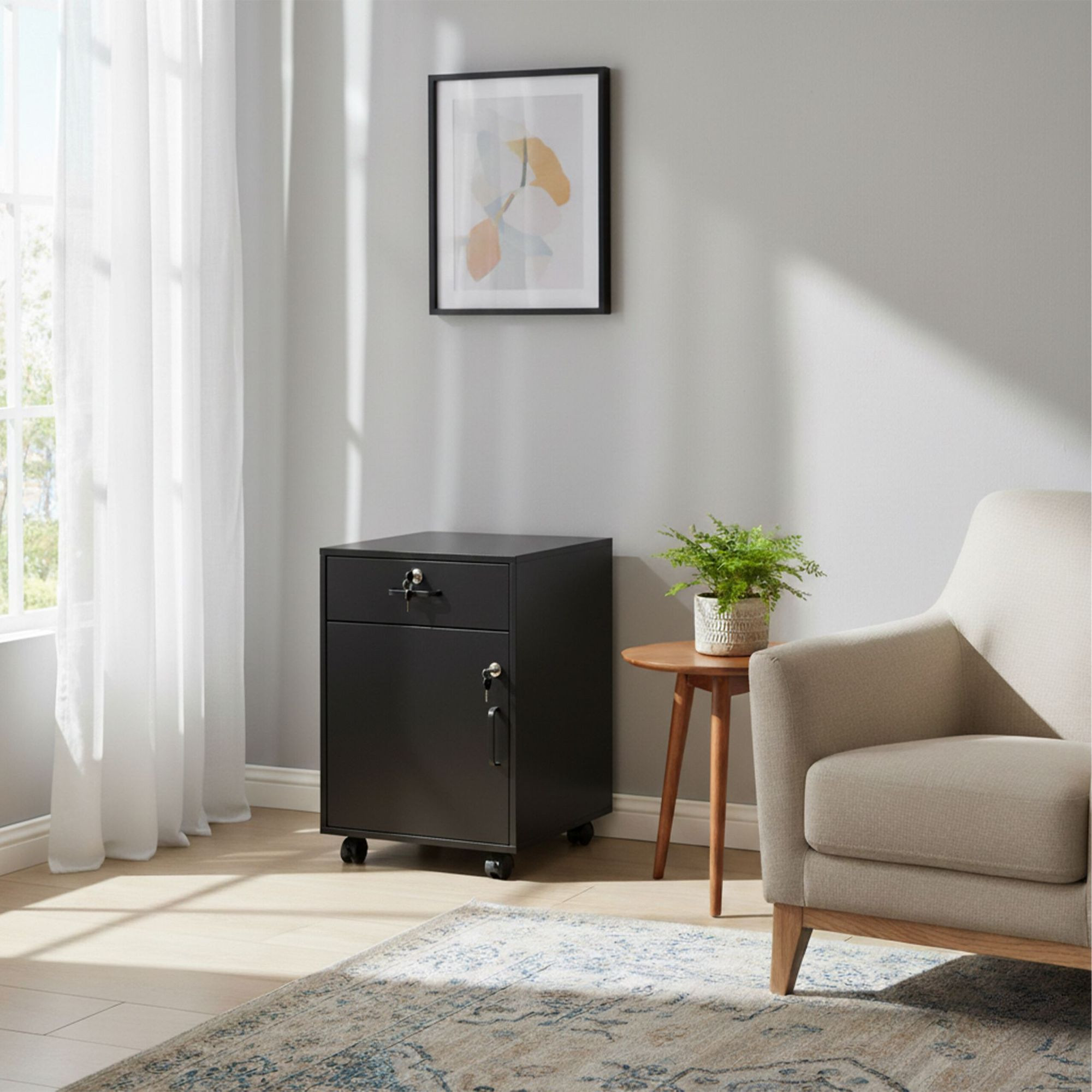 Lockable Mobile Pedestal with Drawer and Compartment