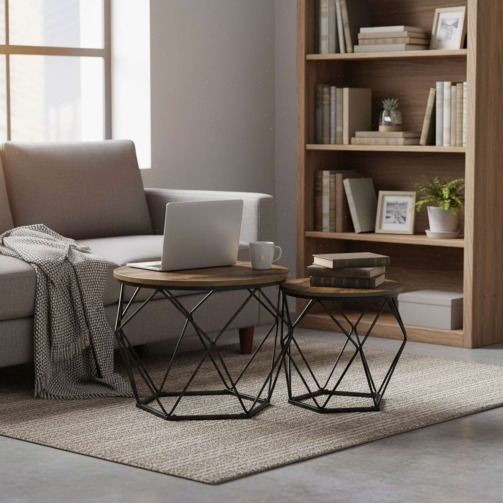 Wicker Side Tables Set, Removable Tray Tops, 2-Pack