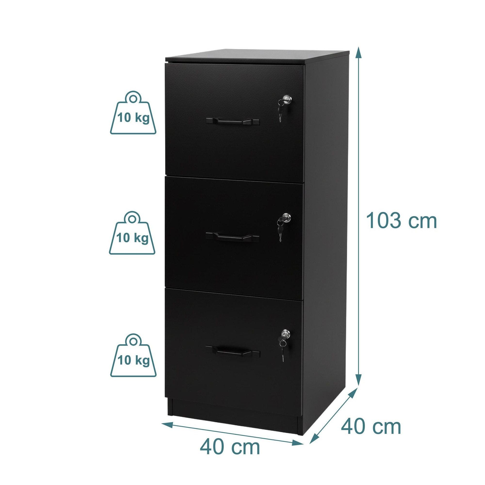 Hanging File Cabinet, 3 Drawers, Lockable, Compact