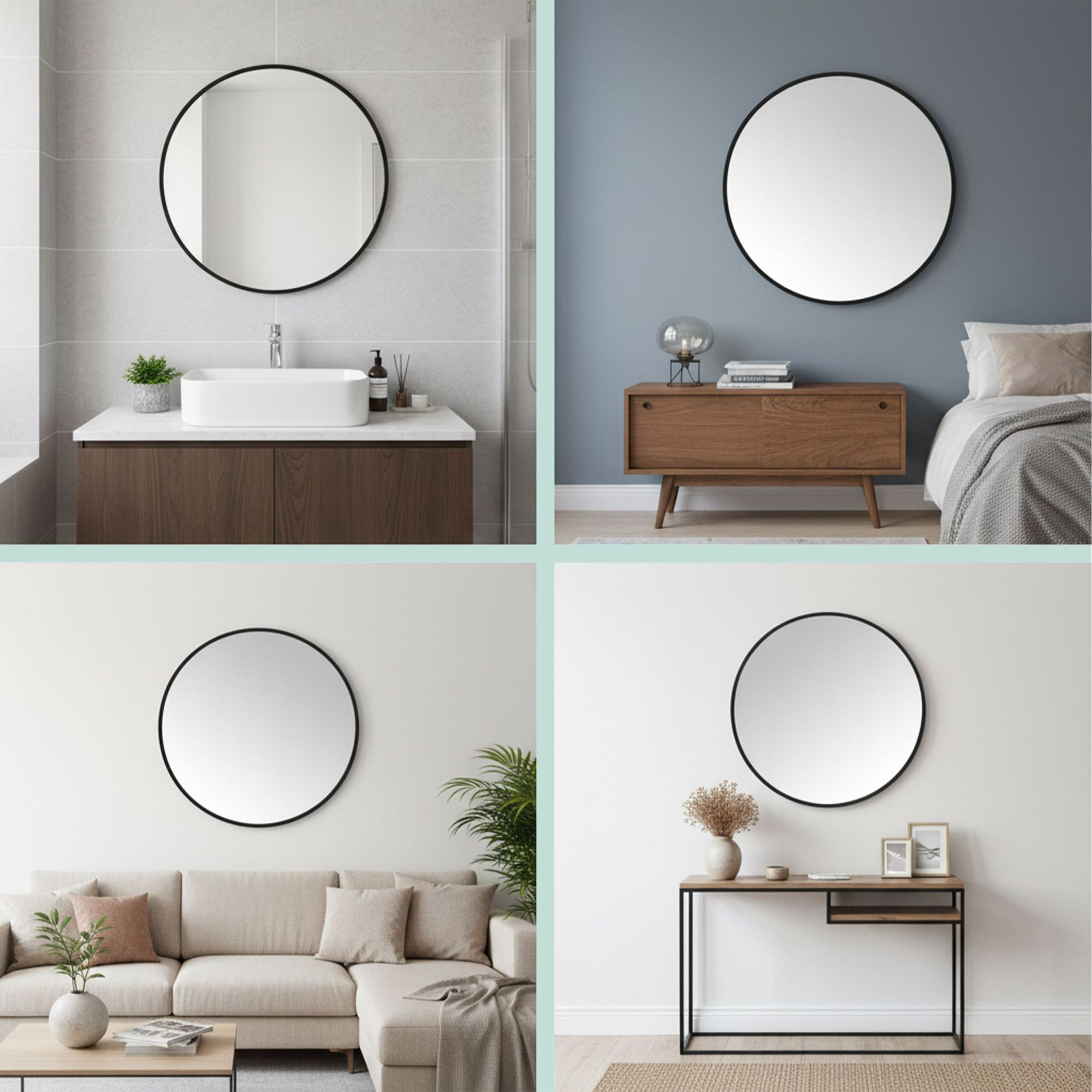 Round Wall Mirror – Metal Frame, Decorative, Versatile