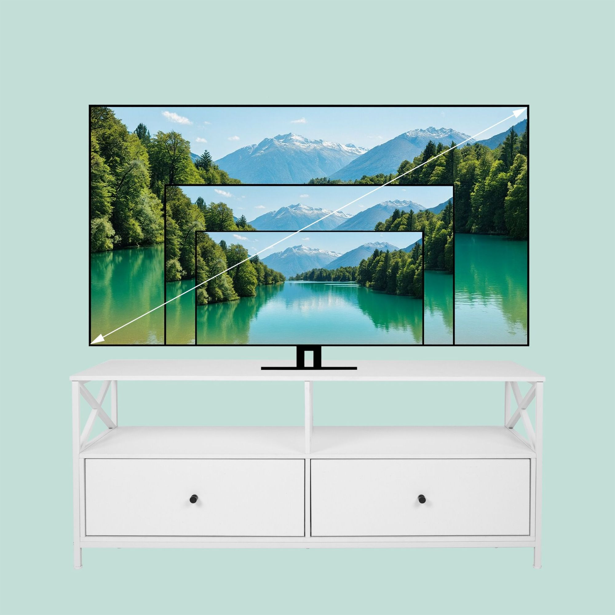 Móvel para TV com gavetas para televisores de até 55 polegadas.