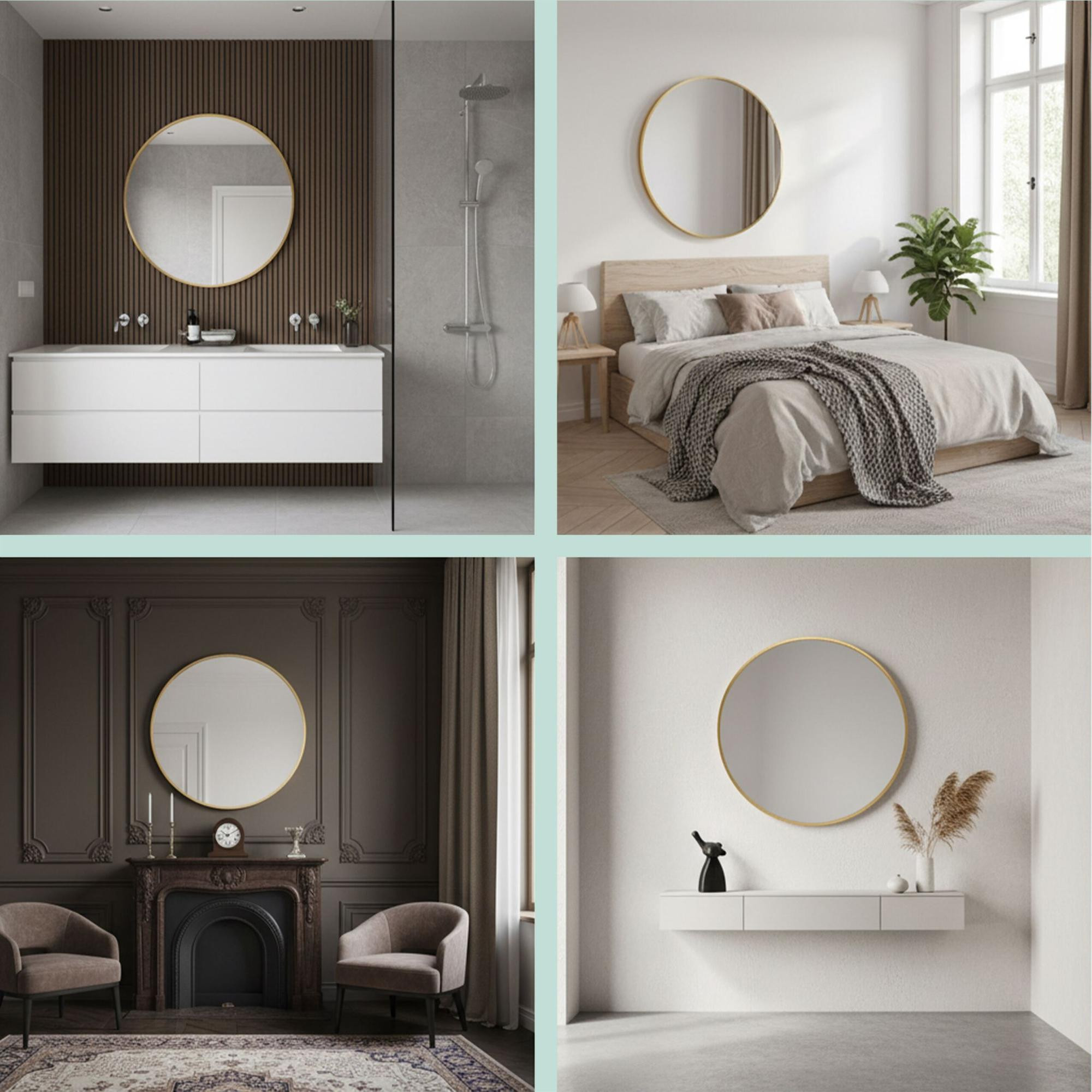 Round Wall Mirror, Metal Frame, Decorative & Functional
