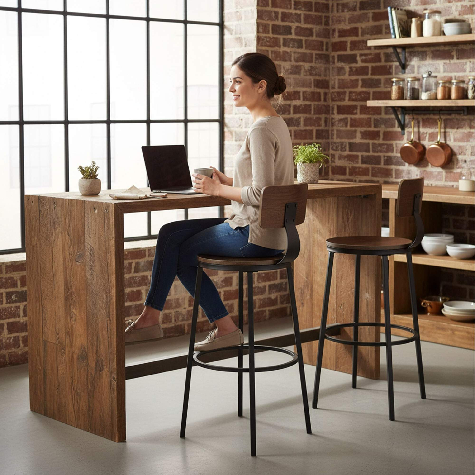 Tabourets de bar avec dossier, ensemble de 2 pièces, structure en m...