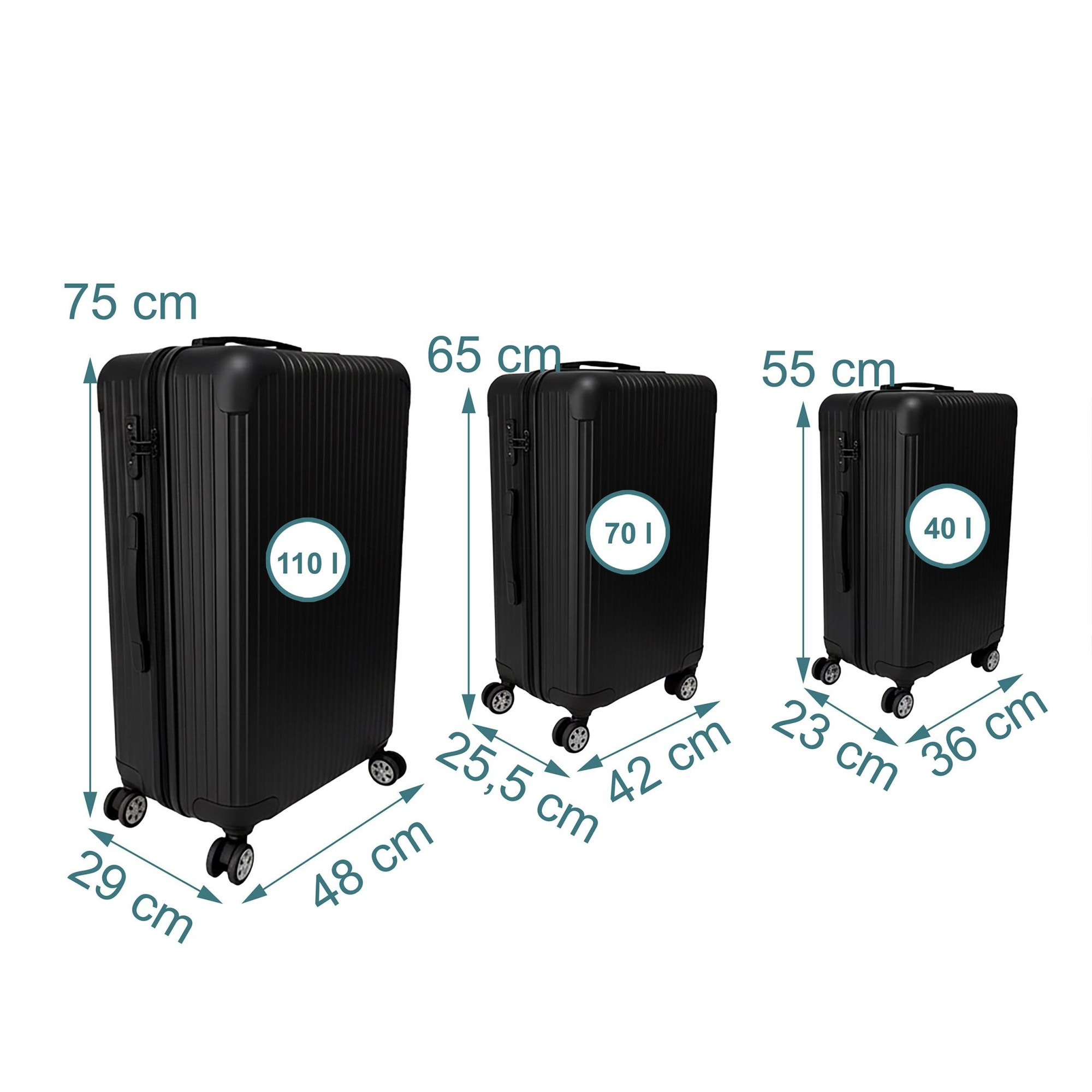 Ensemble de 3 valises rigides à roulettes multidirectionnelles