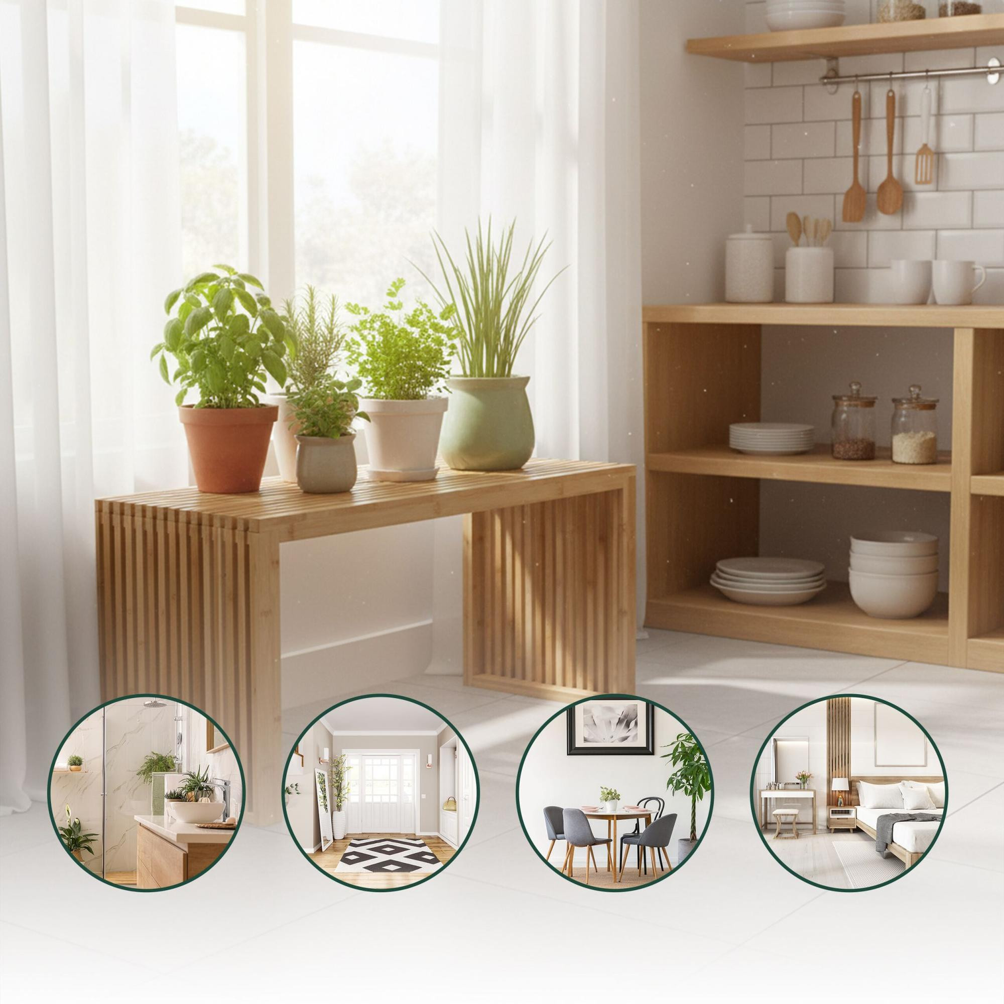 Banco de bambu – Design minimalista, sem encosto e compacto