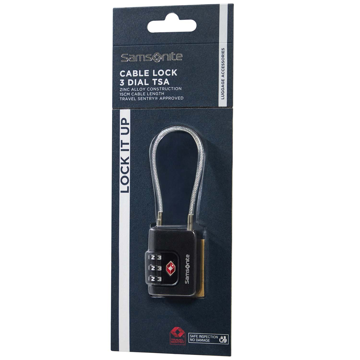 Candado de cable TSA, combinación de 3 dígitos, negro