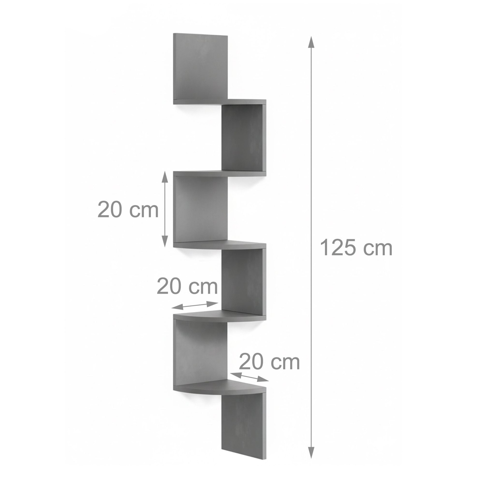 Corner Wall Shelf, 5 Tiers, Zigzag Design