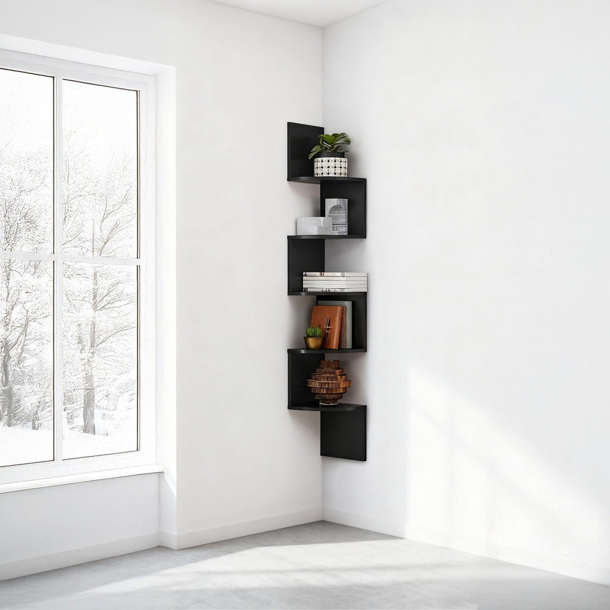 Corner Wall Shelf, 5 Tiers, Zigzag Design