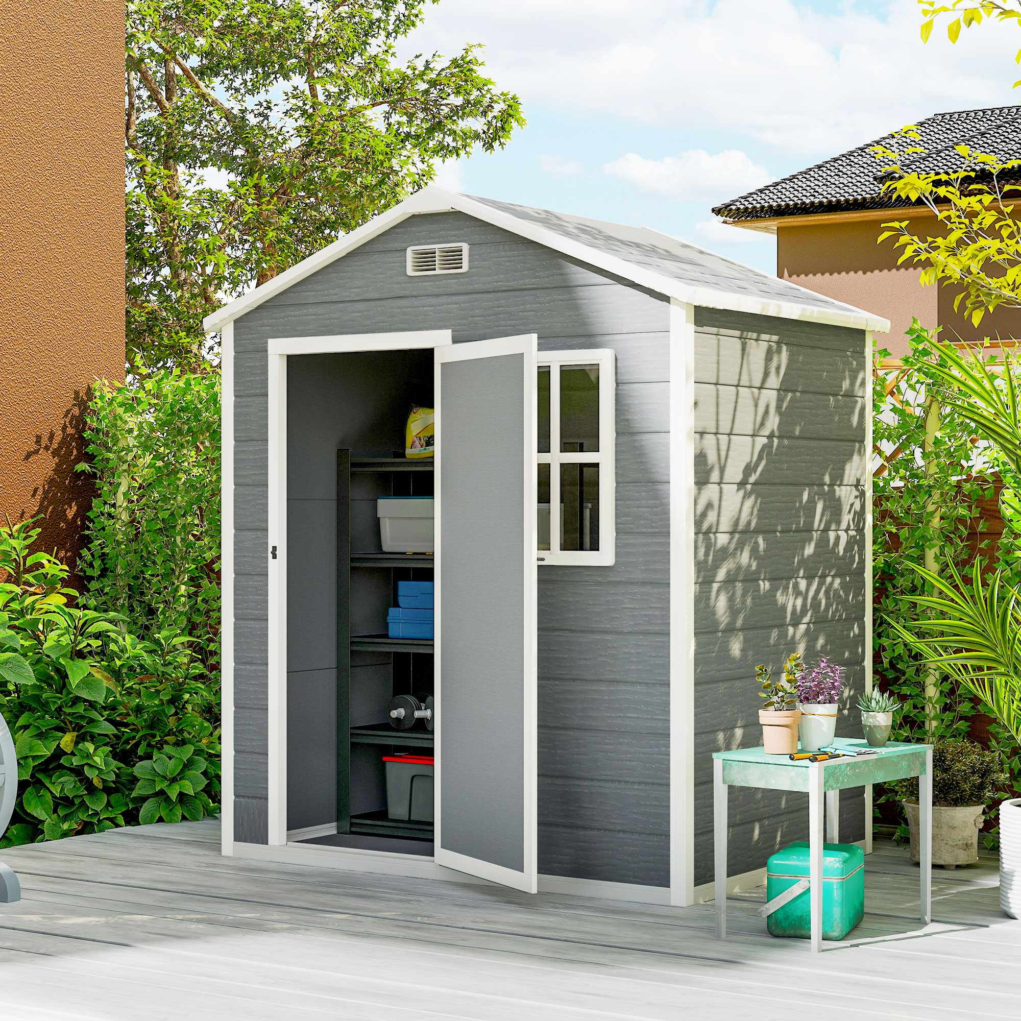 Buitenberging, 1,9 m², afsluitbare deur, schuin dak