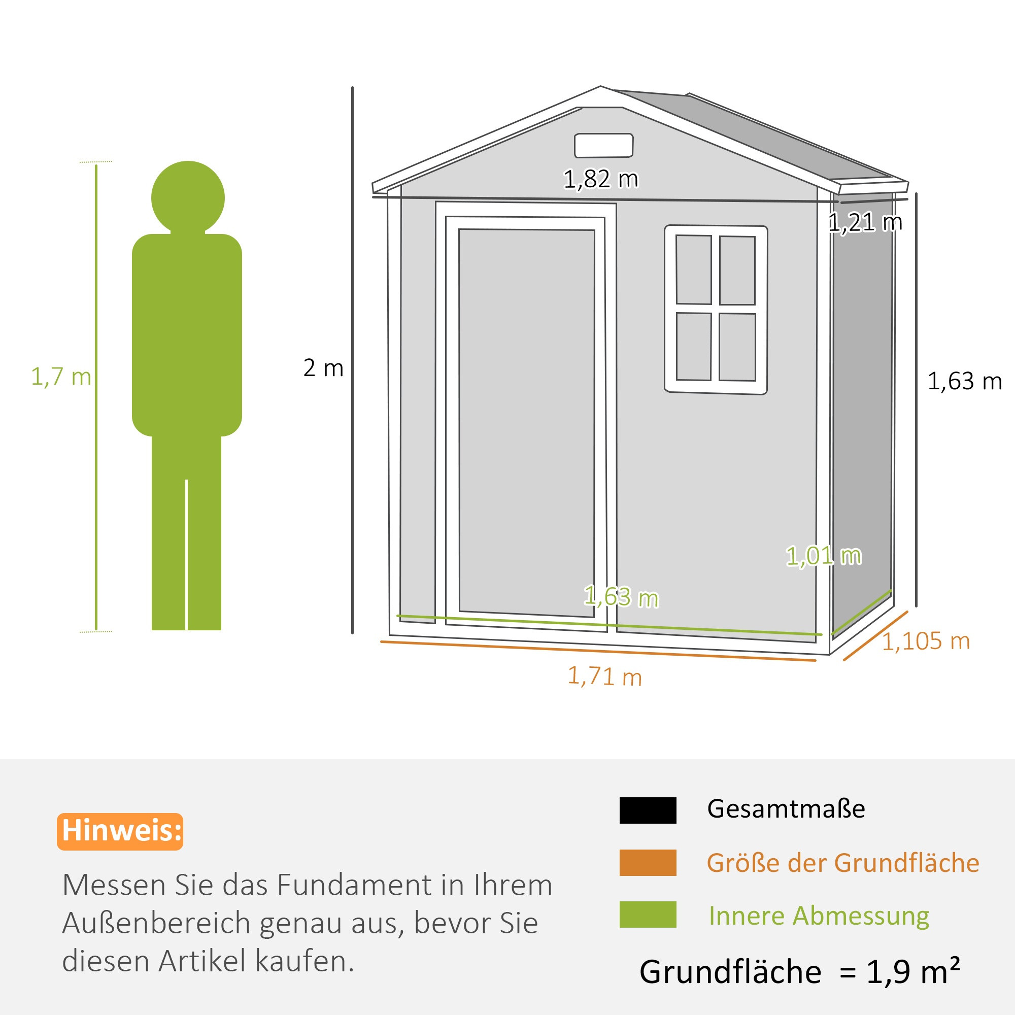 Buitenberging, 1,9 m², afsluitbare deur, schuin dak