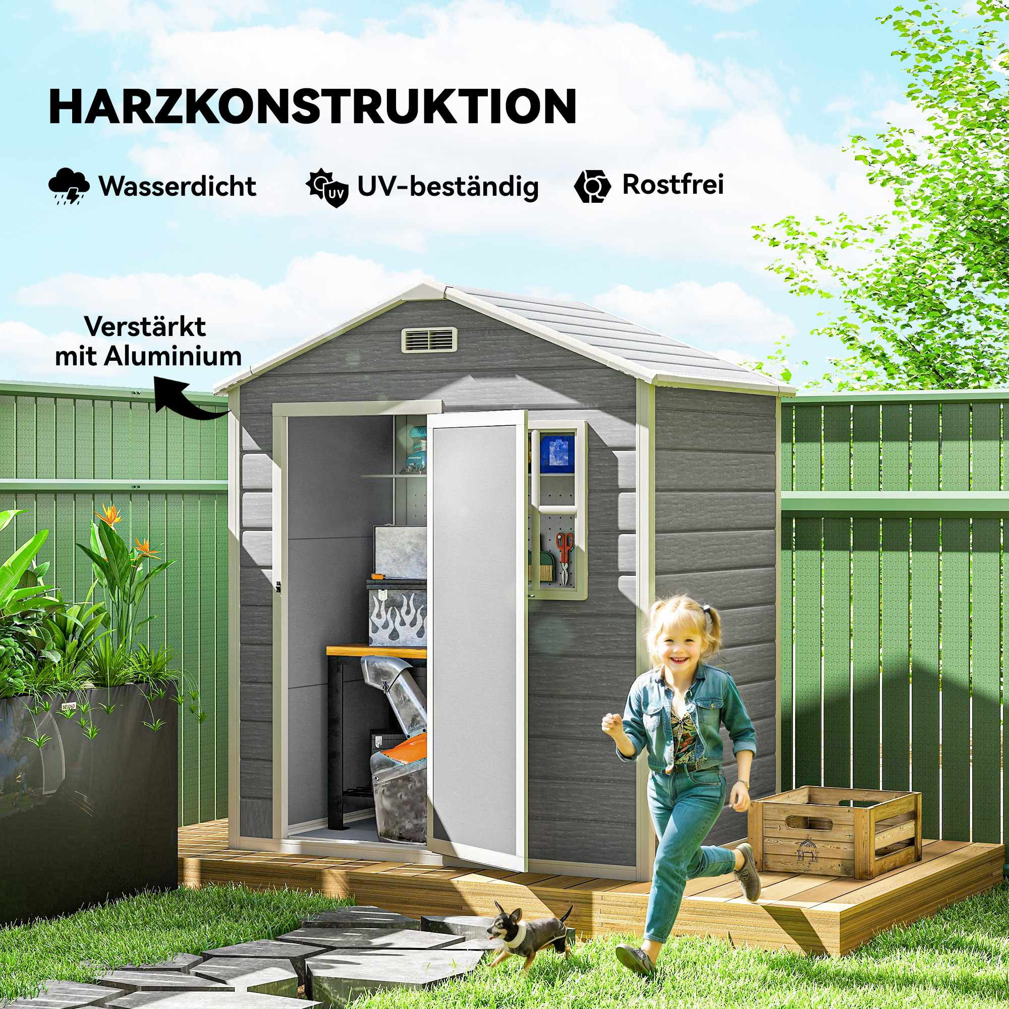 Buitenberging, 1,9 m², afsluitbare deur, schuin dak