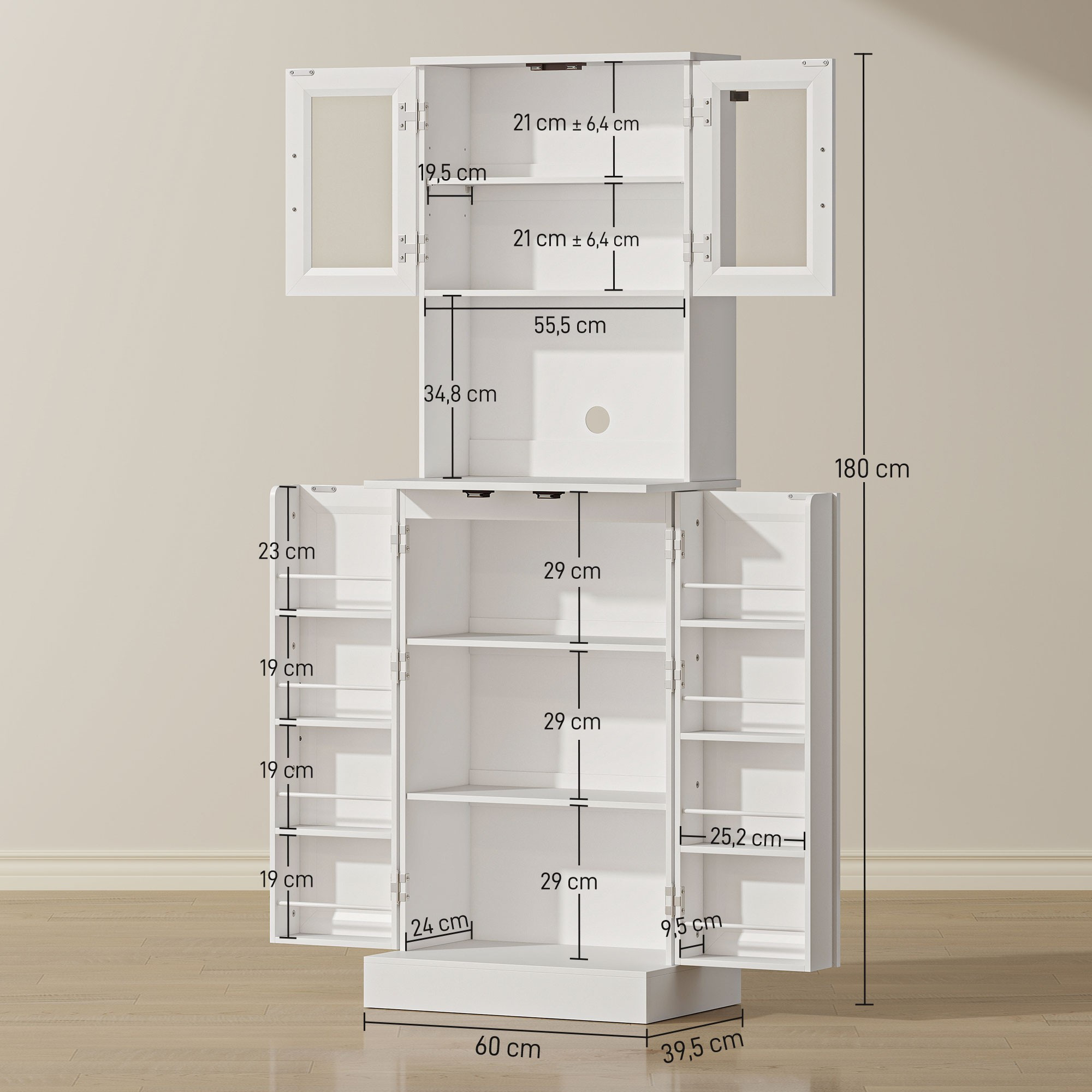 Adjustable Kitchen Cabinet, MDF, Acrylic Doors, White