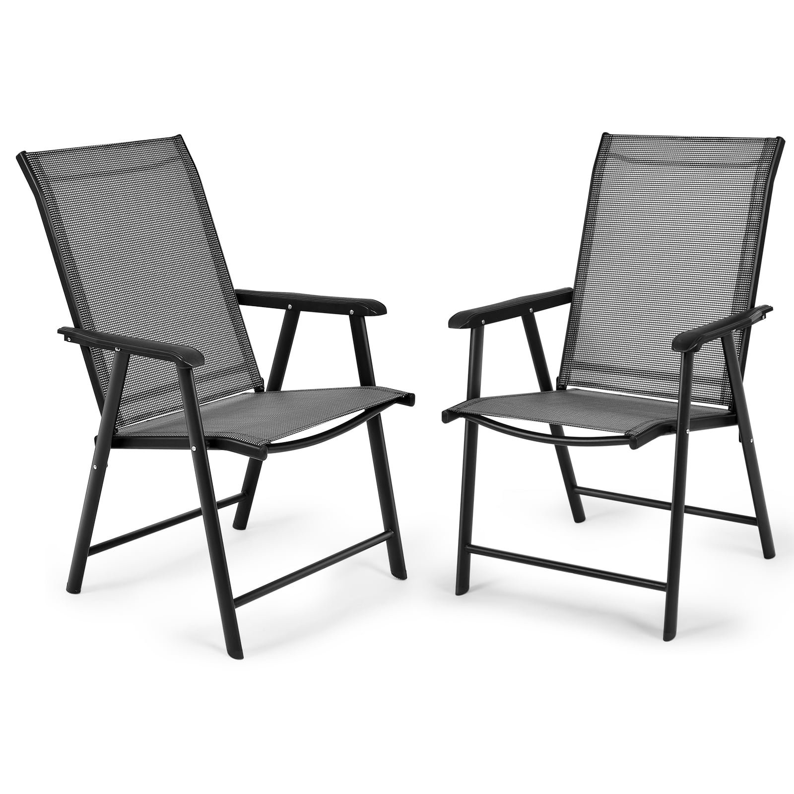 Folding Camping Chairs Set, Gray, Metal Frame, 2-Pack