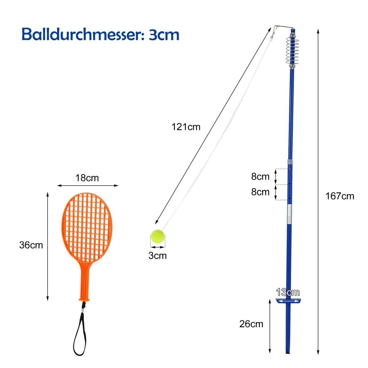 Draagbare, verstelbare tetherballset met rackets