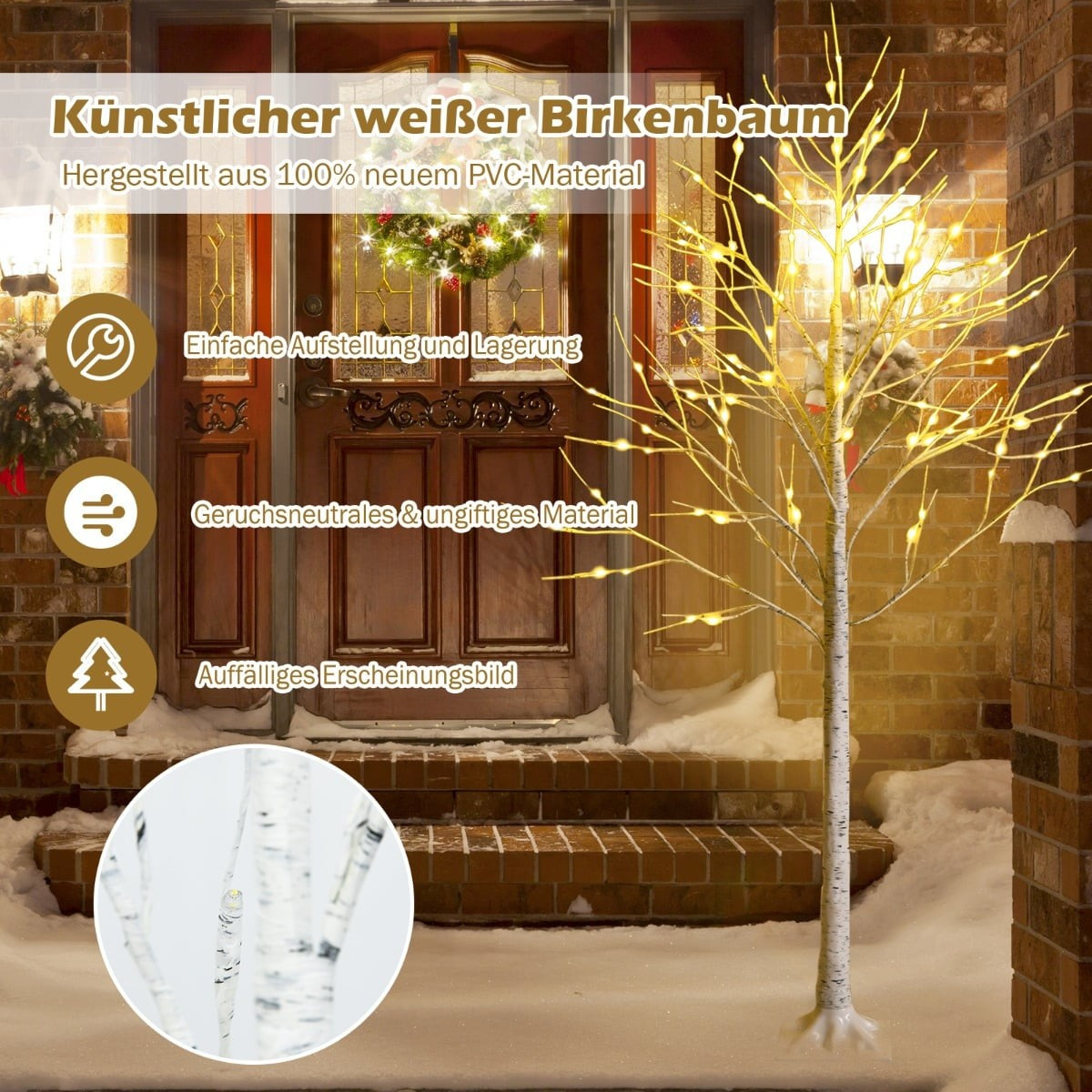 Betulla artificiale da 180 cm con 96 luci LED