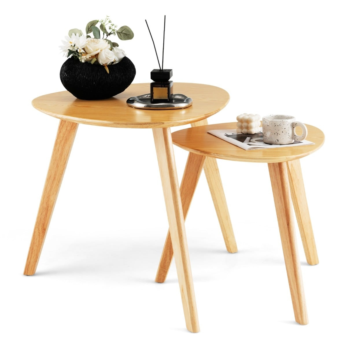 Conjunto de 2 mesas de centro encaixáveis, design triangular em mad...