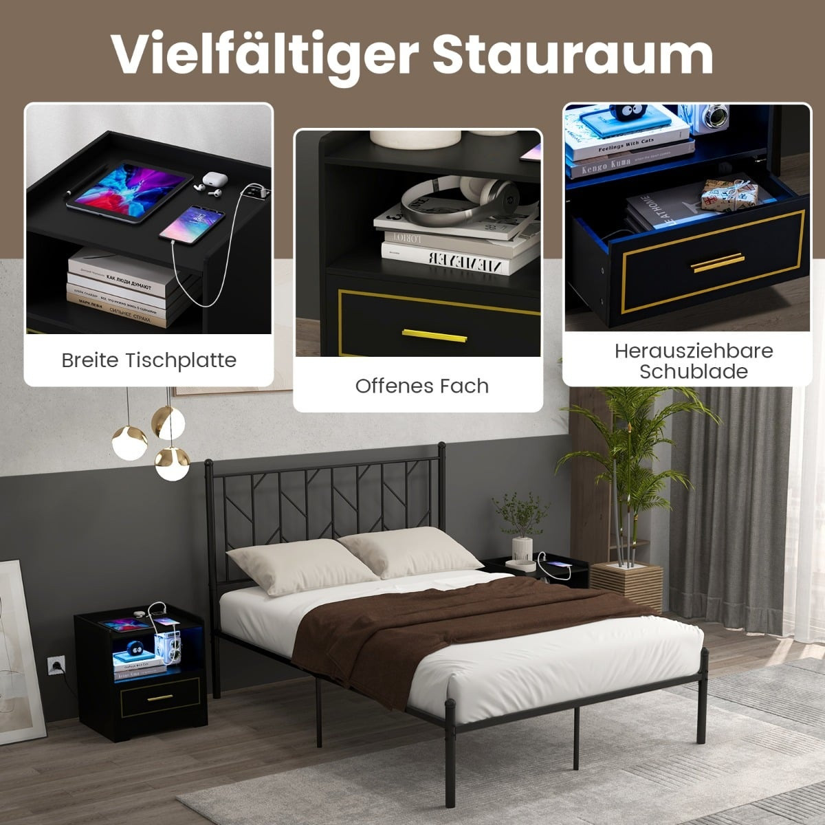 Set comodino a LED da 2 pezzi con ricarica USB e Type-C
