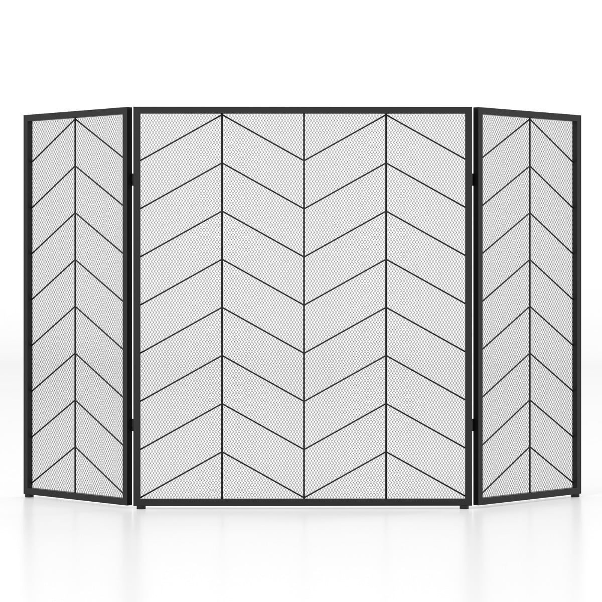 3-Panel Folding Fireplace Screen, Metal Mesh, 132x79 cm