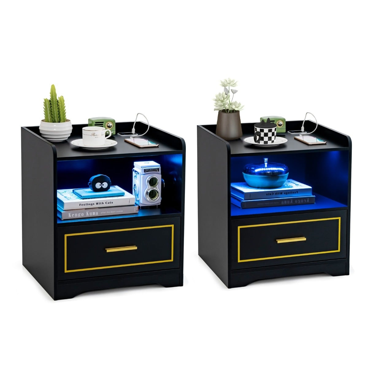 Set comodino a LED da 2 pezzi con ricarica USB e Type-C