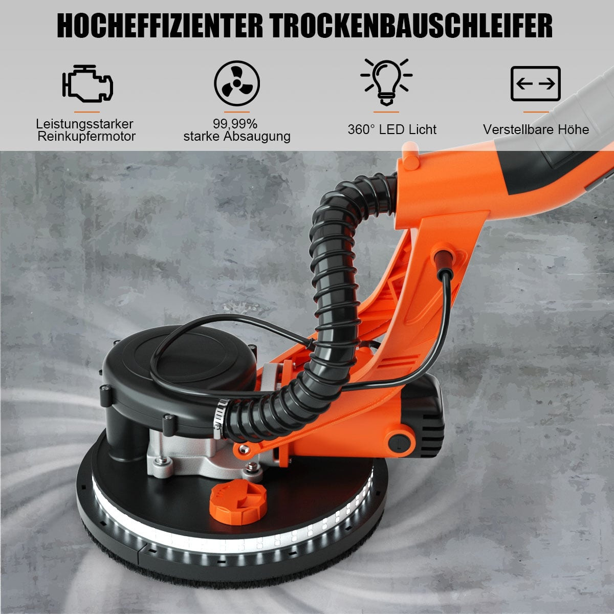 Drywall Sander 750W, Auto Vacuum, LED, Extendable Handle