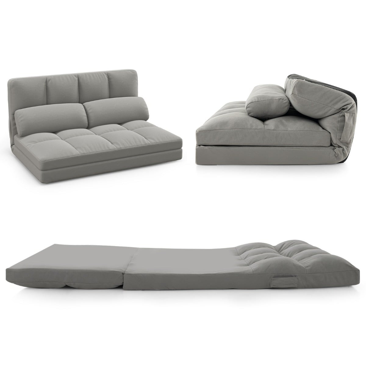 Sofá cama convertible de suelo, respaldo ajustable, gris claro