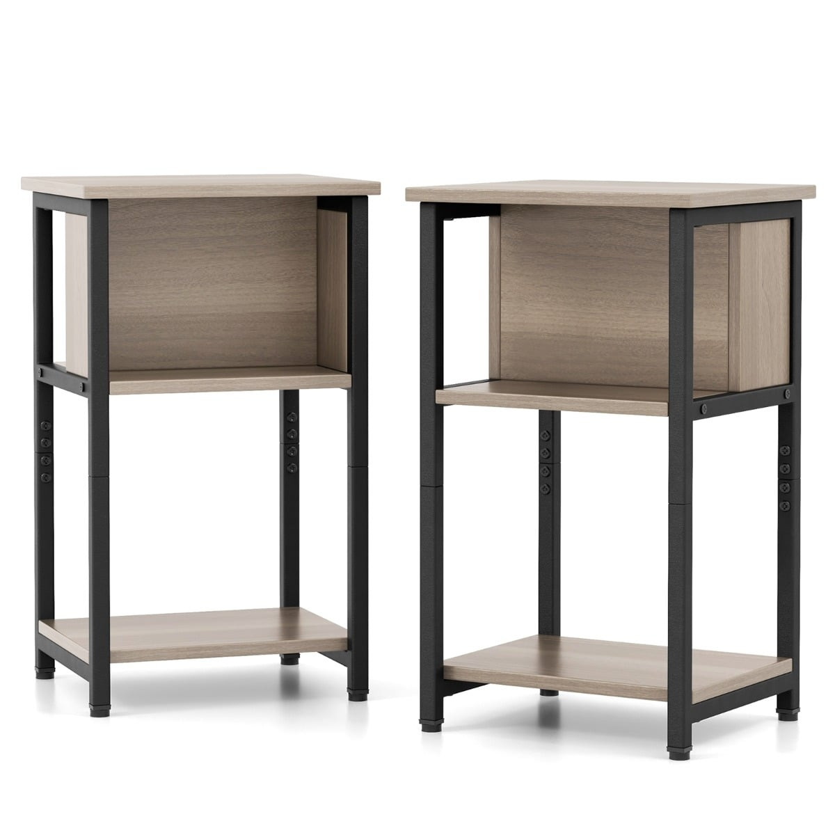 Set comodino 2 pezzi con ripiani e piedini regolabili