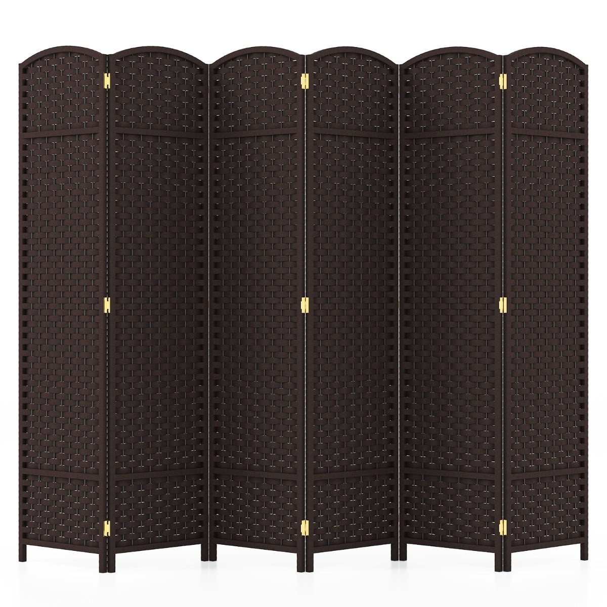 6-Panel Room Divider, Handwoven Texture, Solid Wood Frame