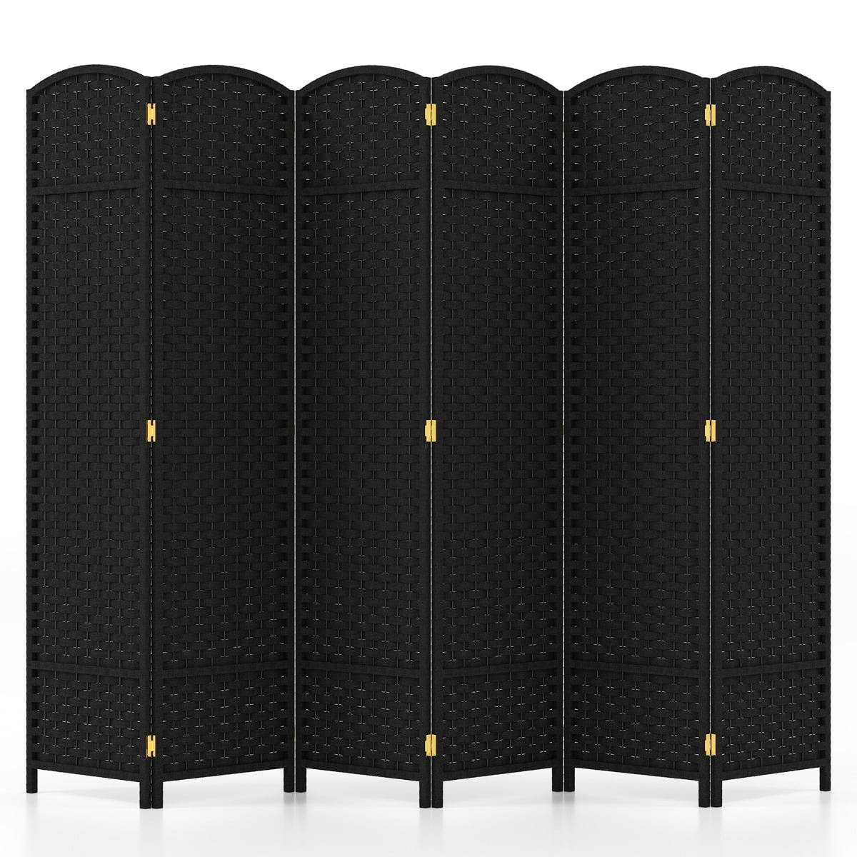 Room Divider, Handwoven Texture, Solid Wood Frame, Black