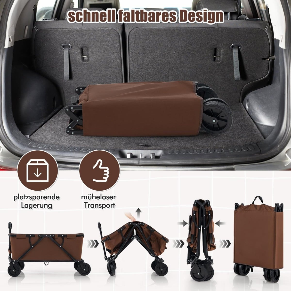 Foldable Wagon with Adjustable Handle, 170L Capacity