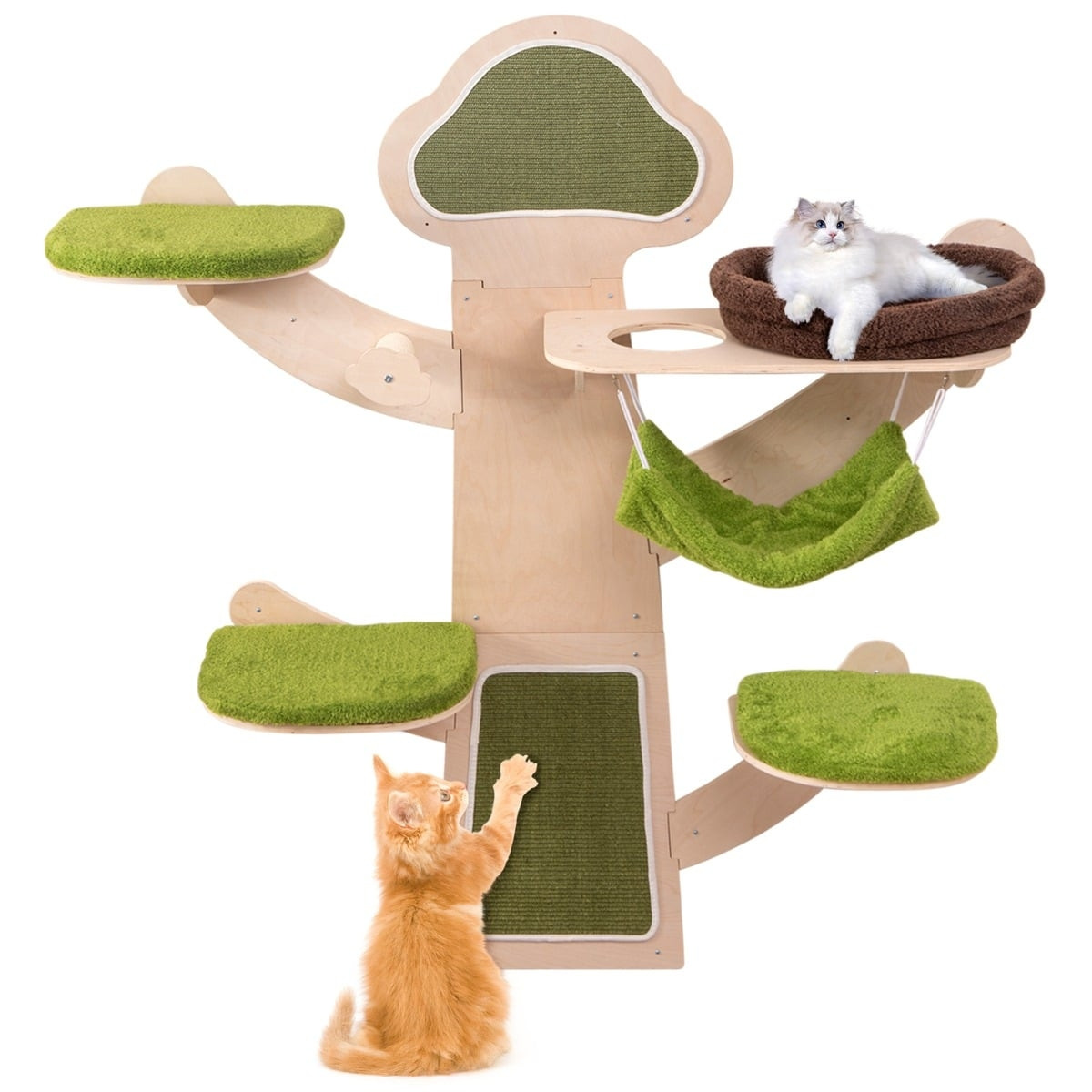 Torre de parede para gatos com rede e poste para arranhar