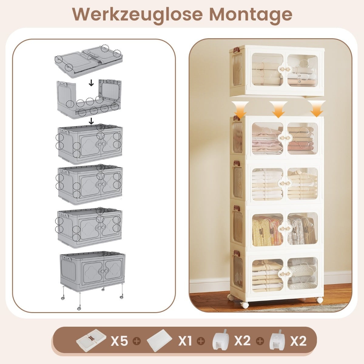 Foldable Storage Box with Lid, Wheels, 265L Capacity