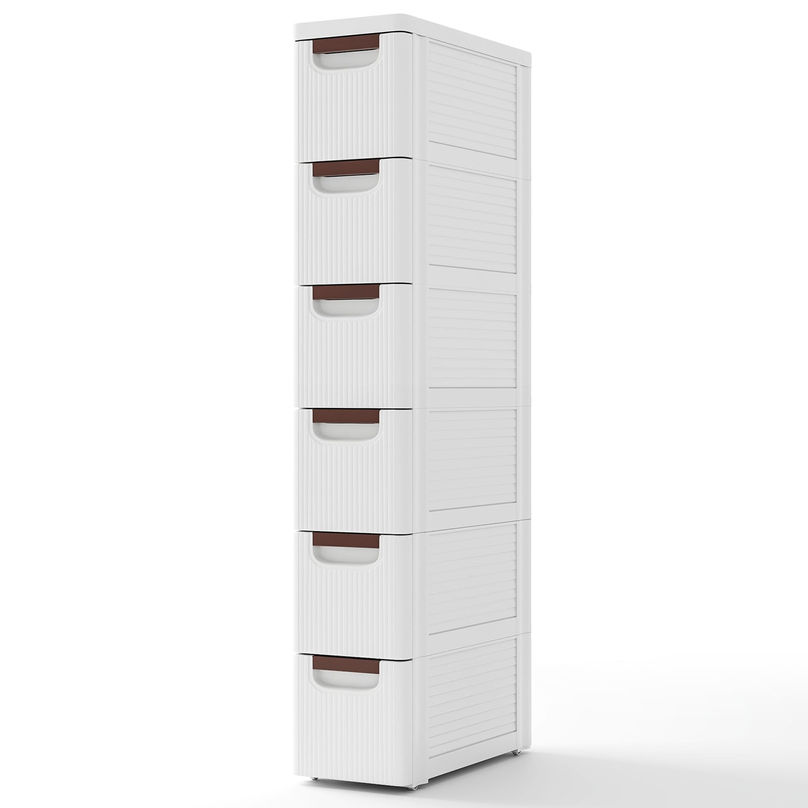 Schmaler Rollcontainer mit 6 Schubladen, weiß, PP-Material
