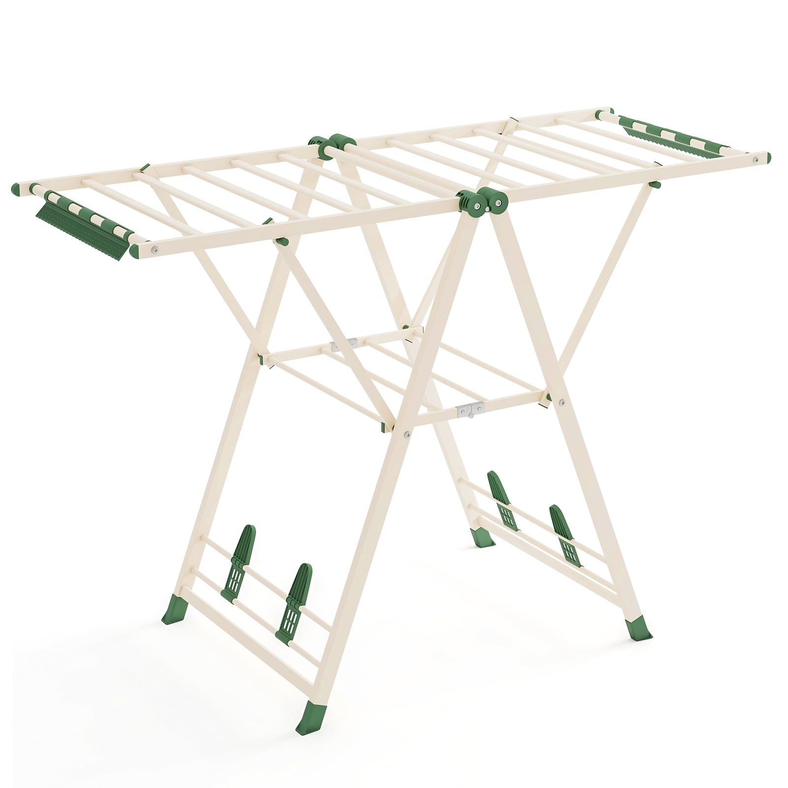 Foldable Clothes Drying Rack with Adjustable Wings, Beige