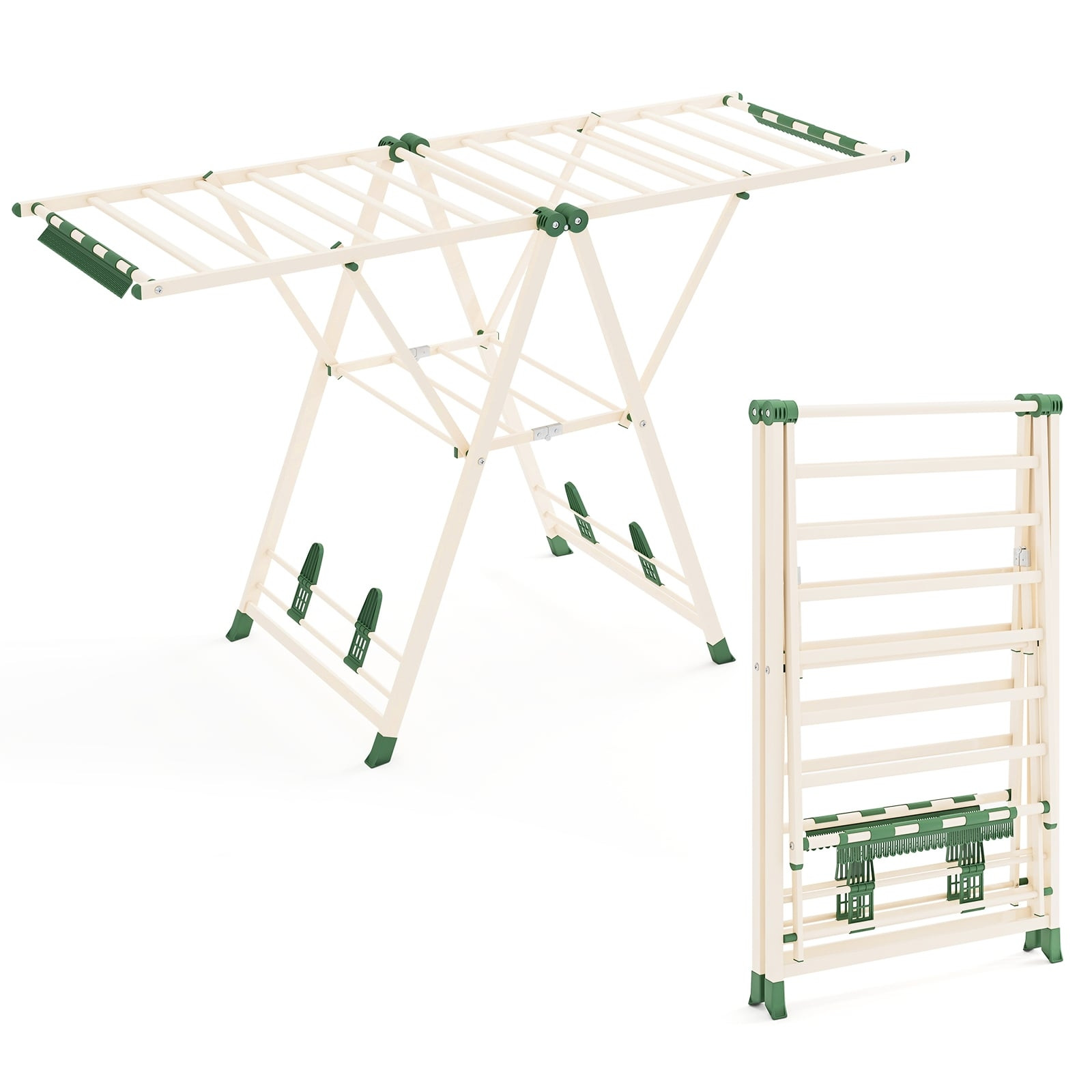 Foldable Clothes Drying Rack with Adjustable Wings, Beige