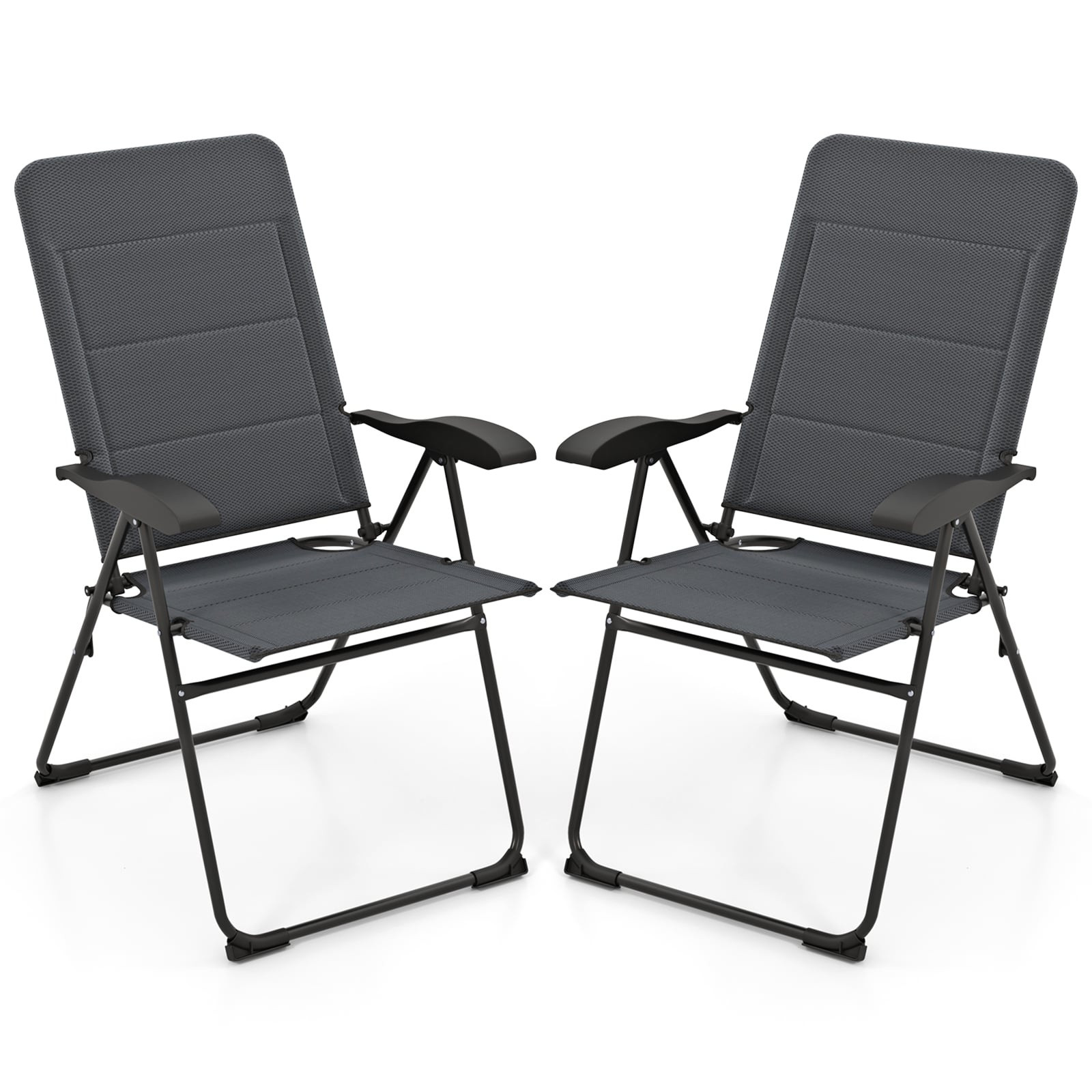2-Piece Folding Patio Chairs, Adjustable Backrest, Grey