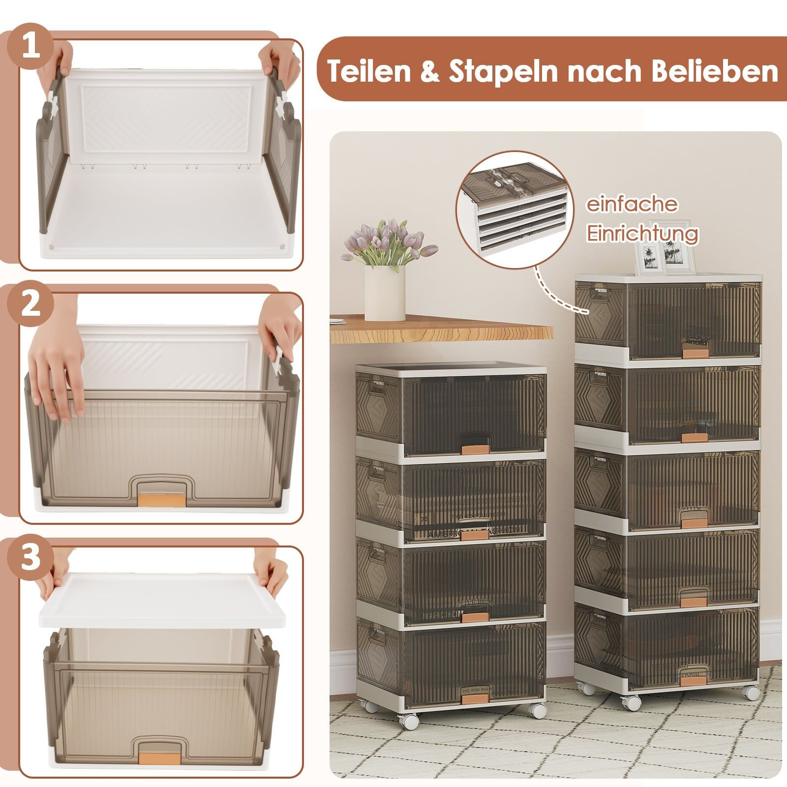 Stackable Shoe Storage Box with Wheels, 85L Capacity