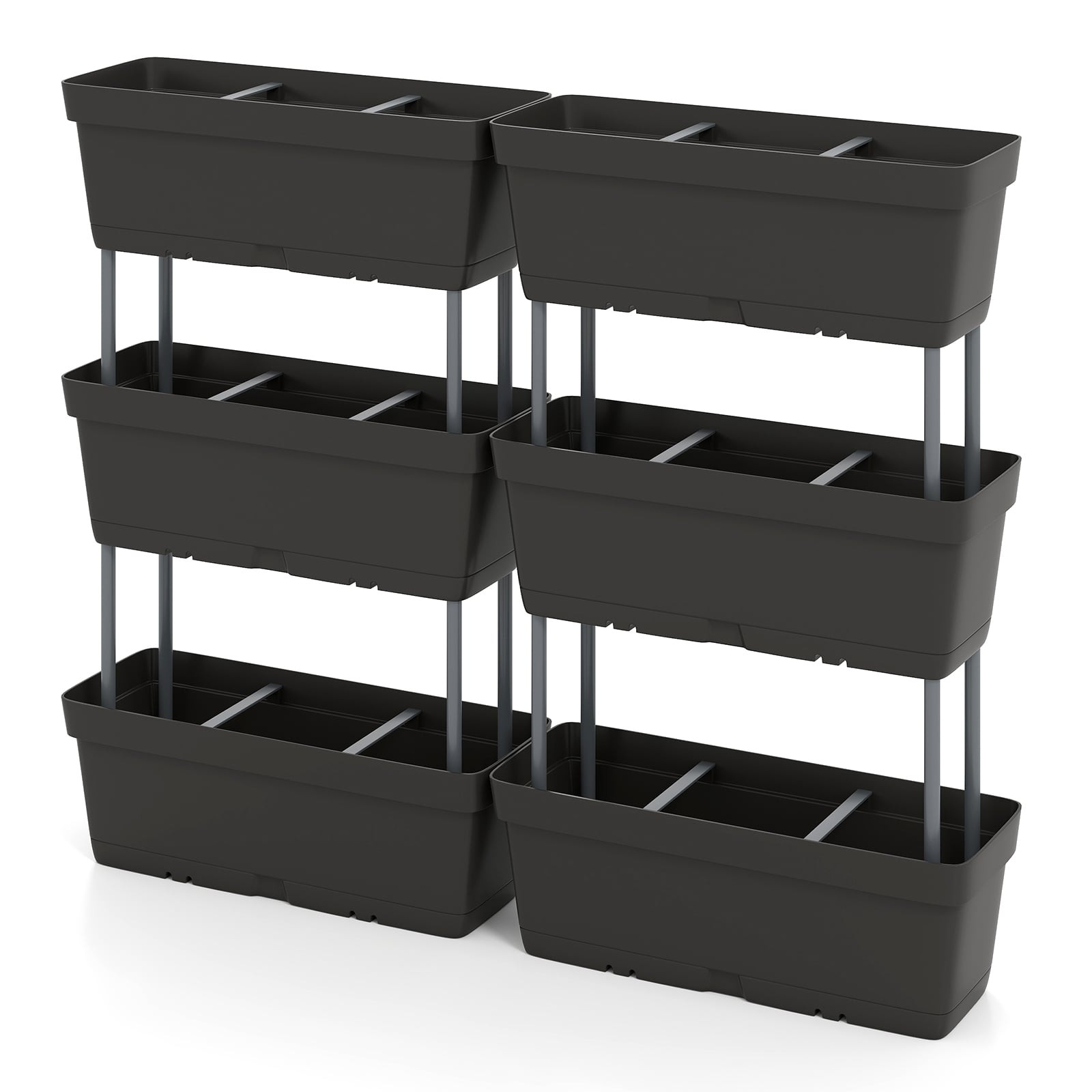 Vertical Planter Set with Drainage, 6 Black Boxes