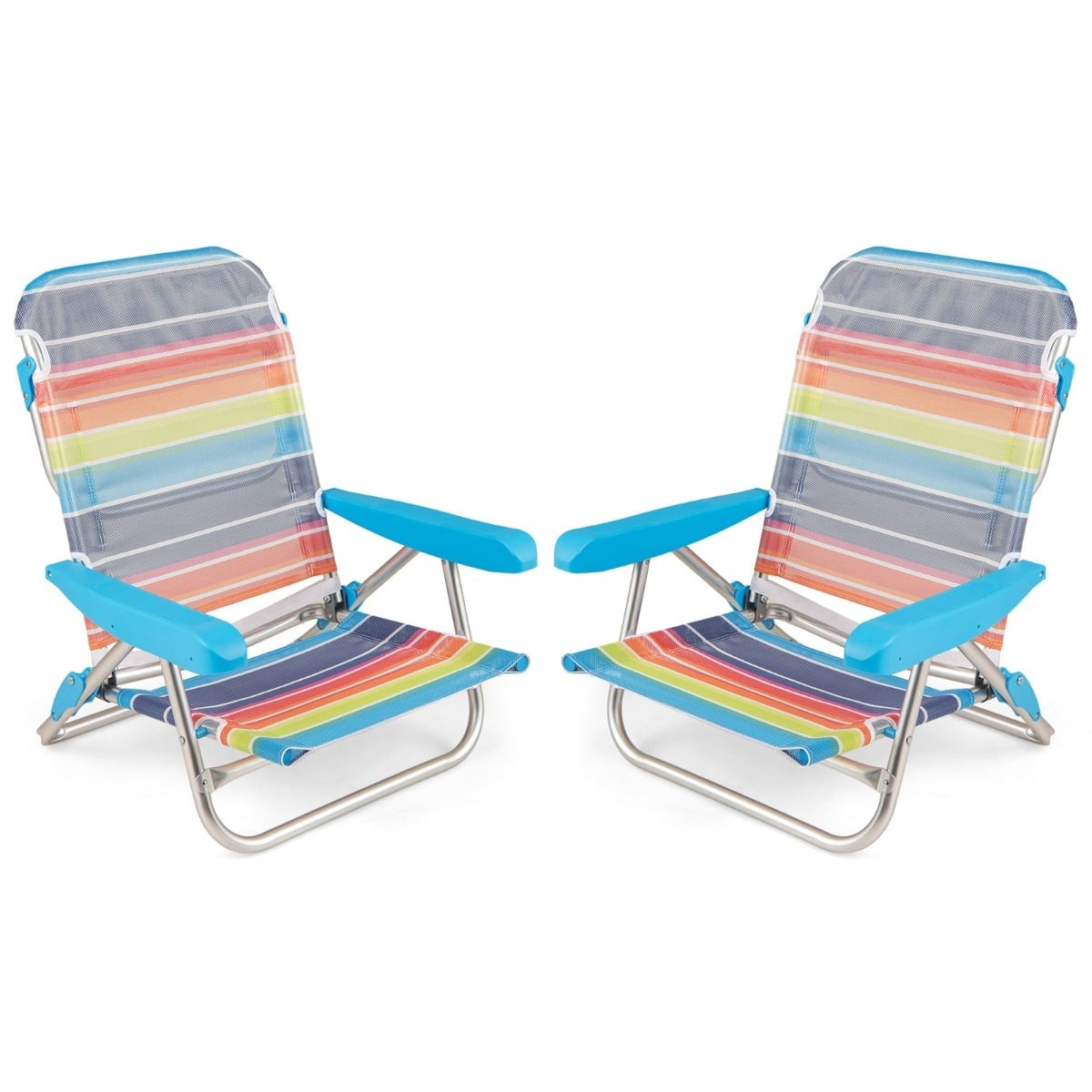 2-Piece Folding Beach Chairs with Adjustable Backrest