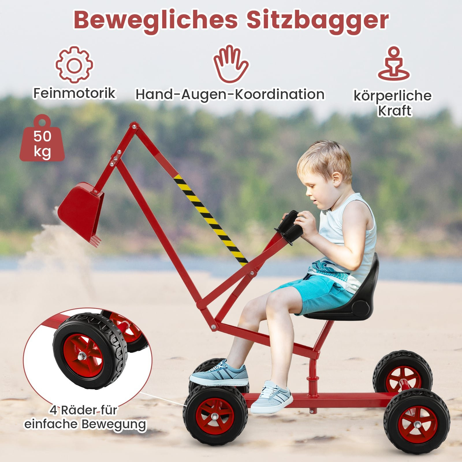 Kinder-Elektrobagger mit 360° drehbarem Sitz, Rot